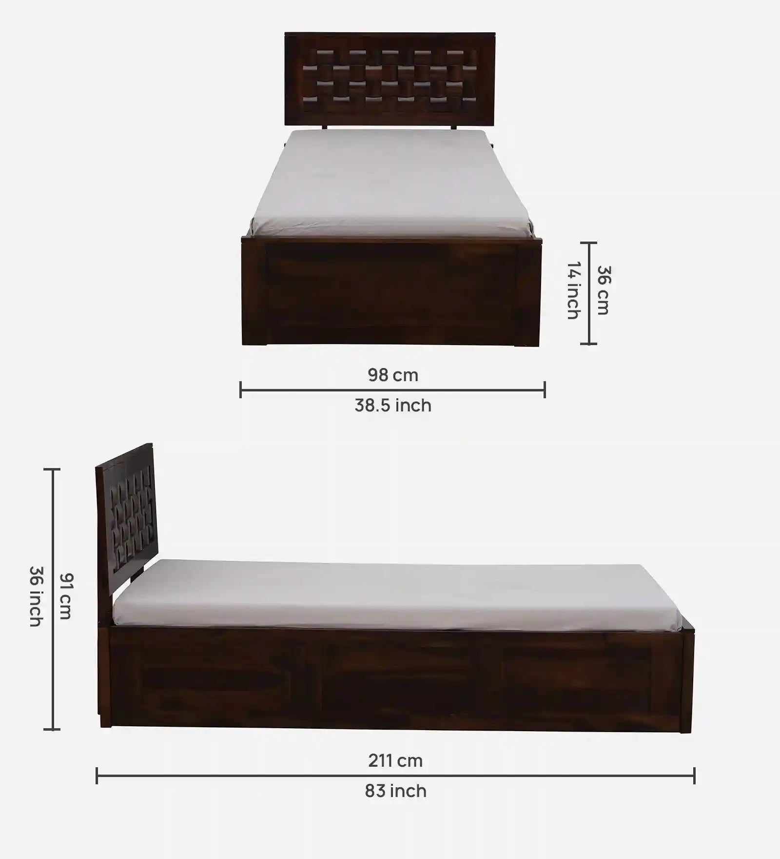 Sheesham wood storage bed single size Nivasa strong wood frame India