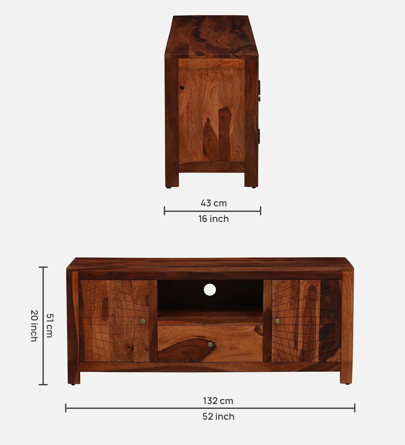 Sheesham wood tv console with storage drawers Harmonia solid wood