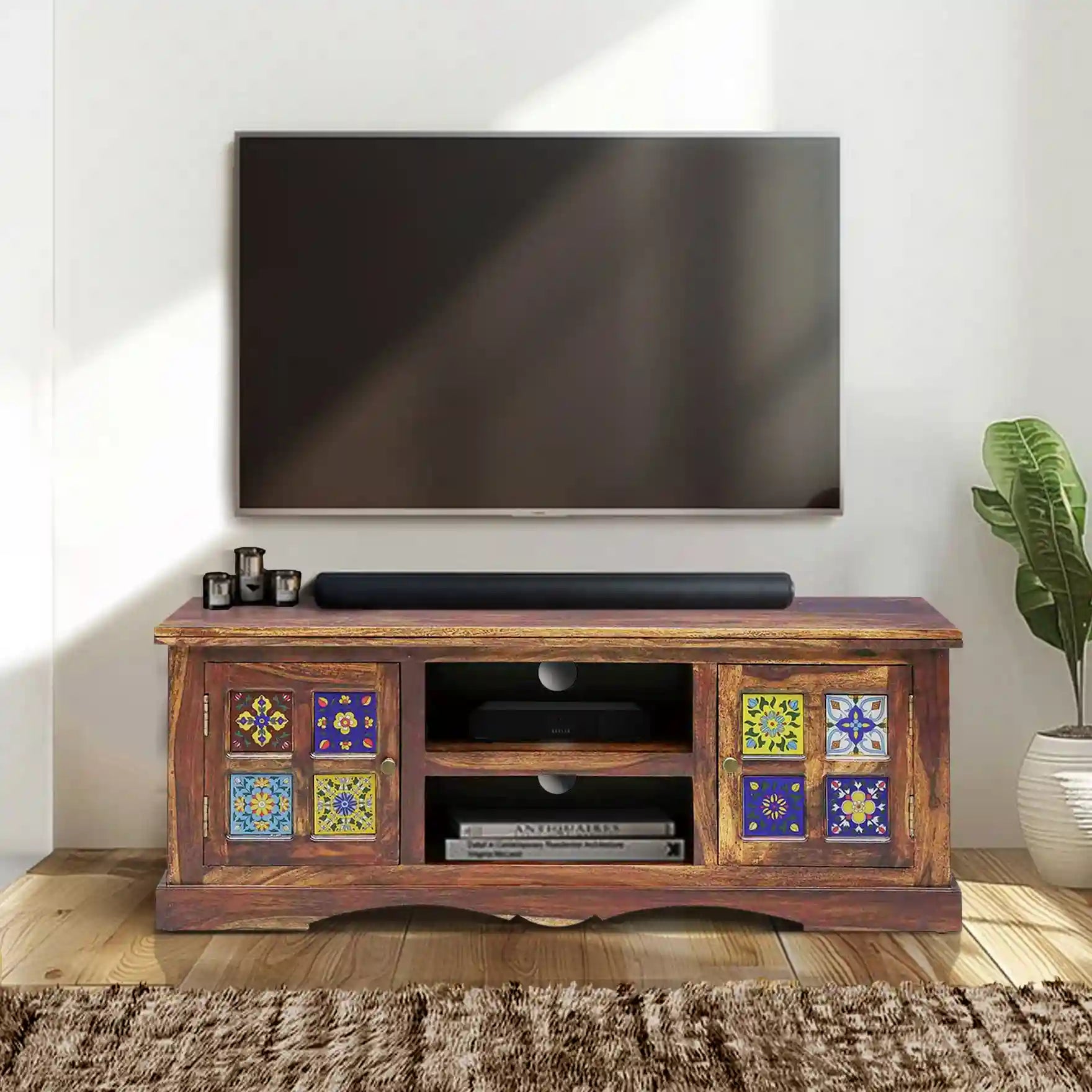 Sheesham wood tv unit with storage drawers Anamika solid wood for living room