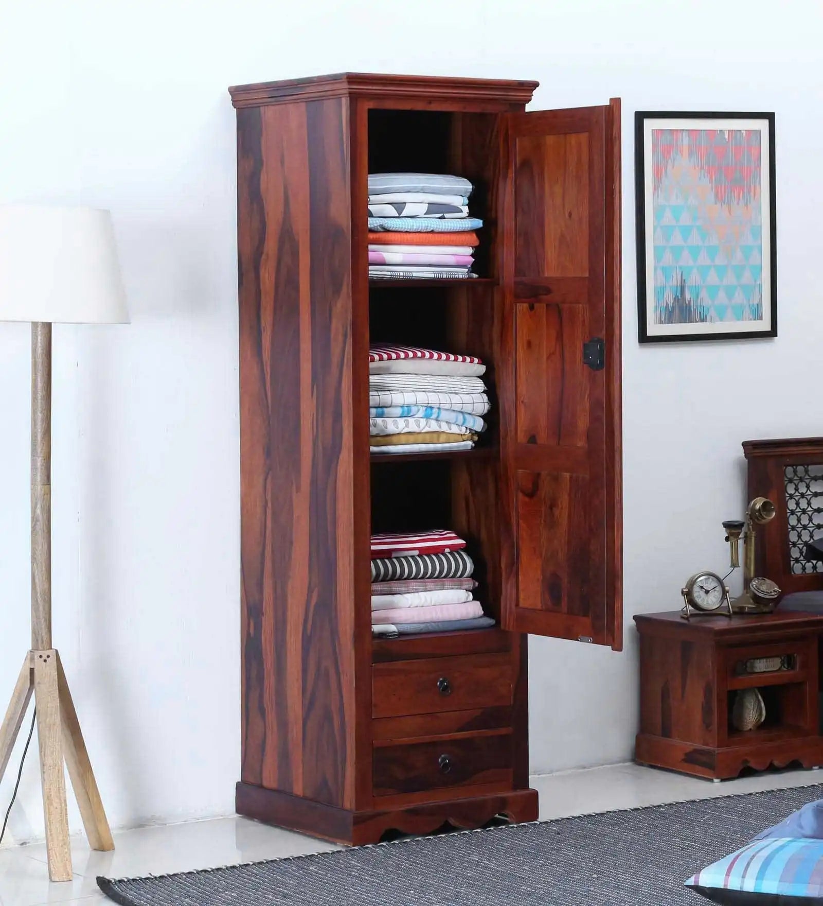 Sheesham wood wardrobe Saffron classic bedroom almirah design India