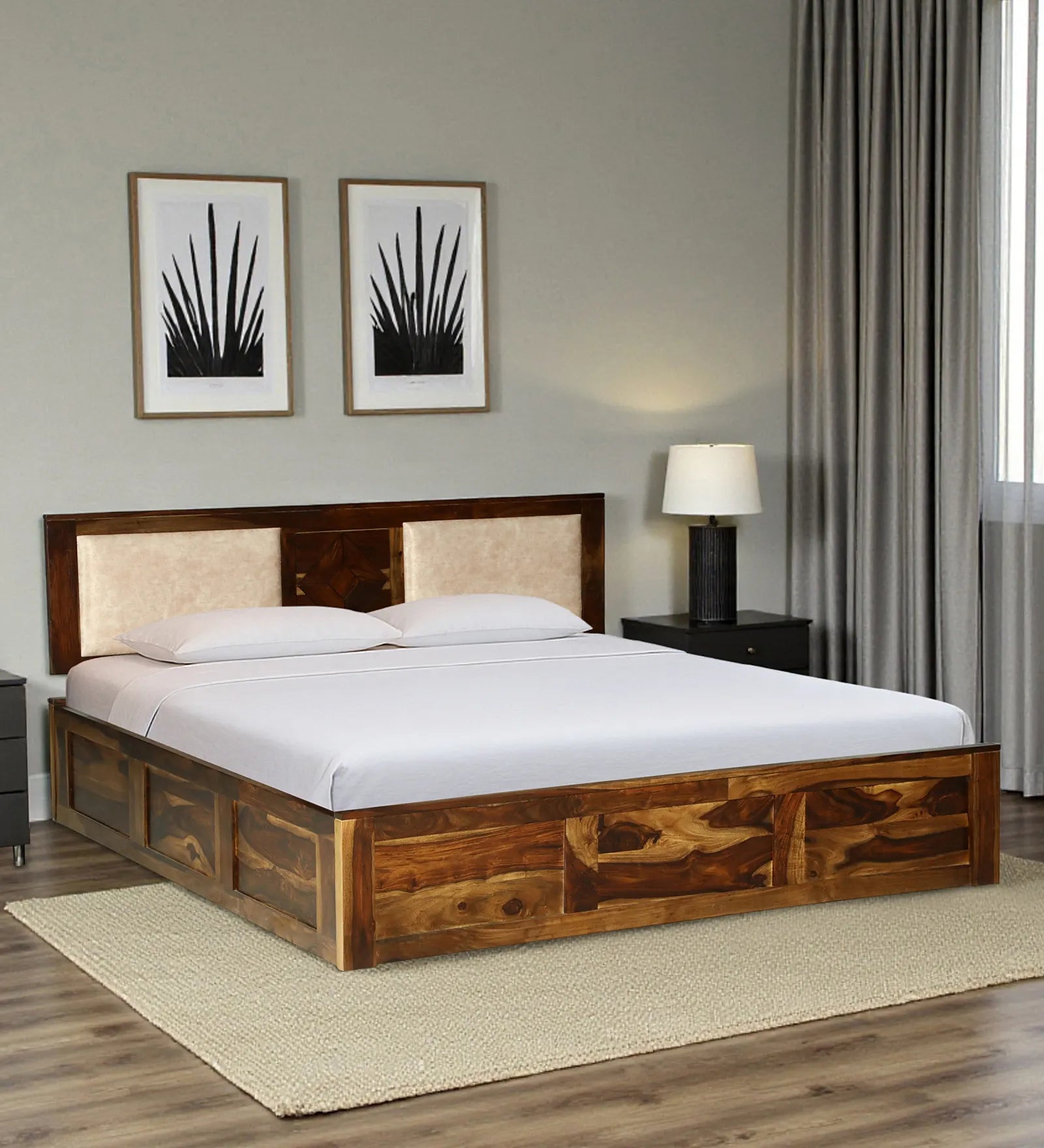 shraya sheesham wood queen size hydraulic storage bed front profile wooden bed india