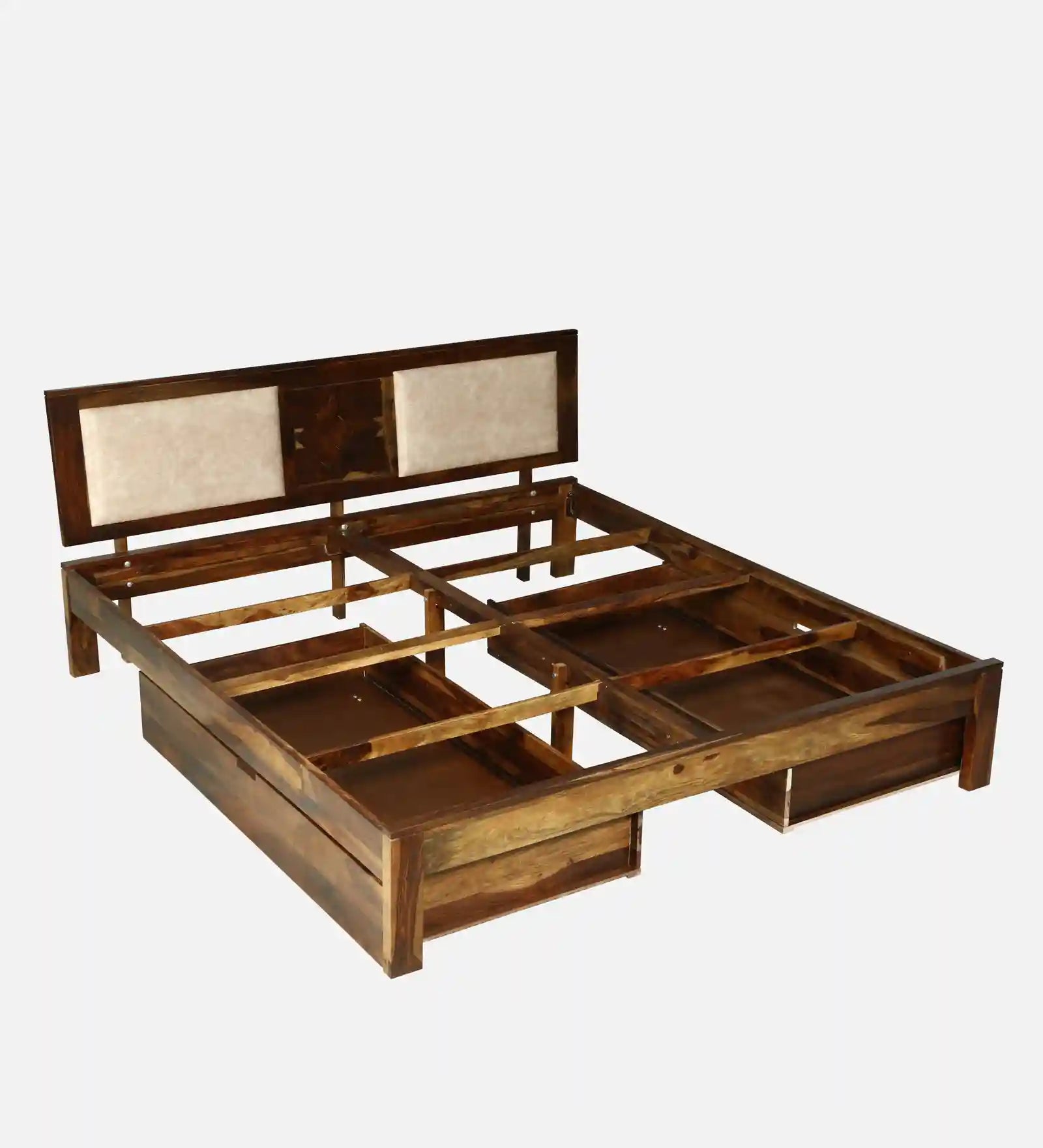 pullout drawer storage open sheesham wood king size bed india
