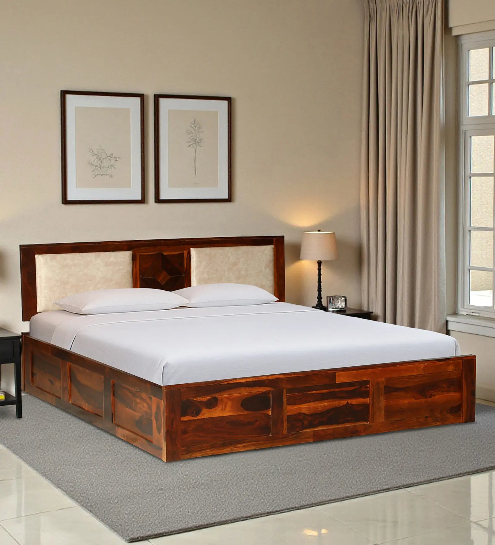 Shraya sheesham king bed hydraulic storage strong frame design