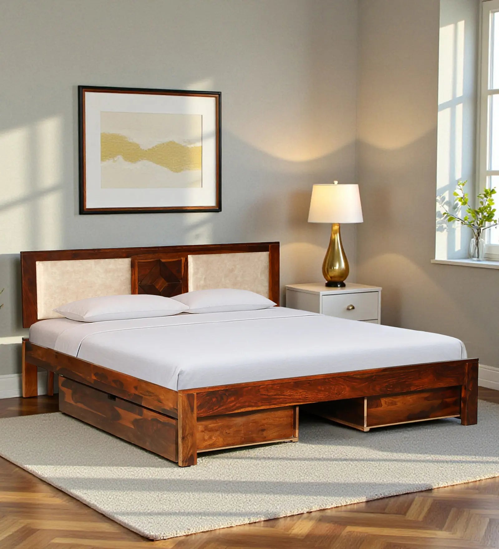 Shraya sheesham queen bed with drawer storage strong frame
