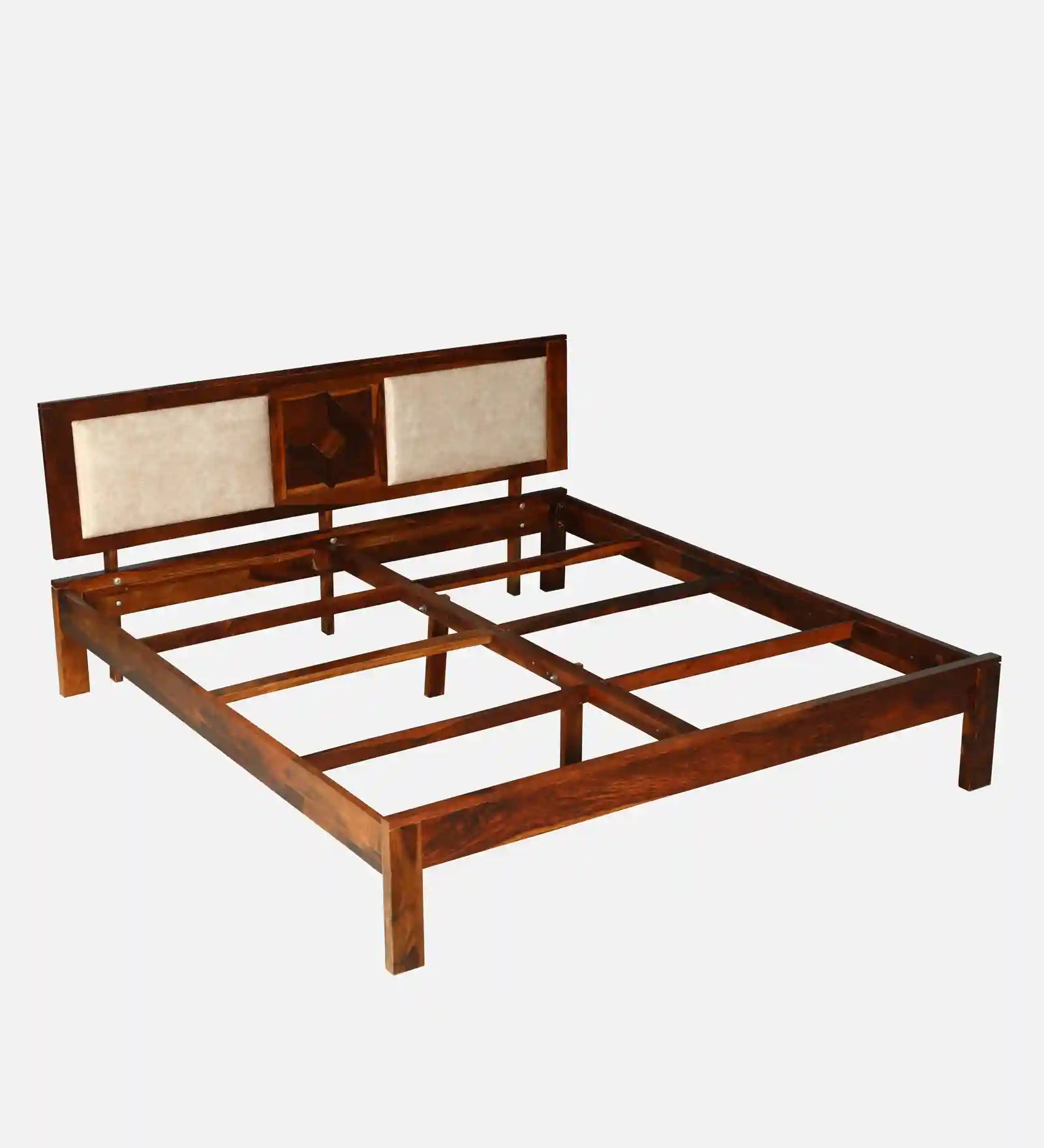 shraya sheesham wood queen size bed side view without storage modern bedroom furniture