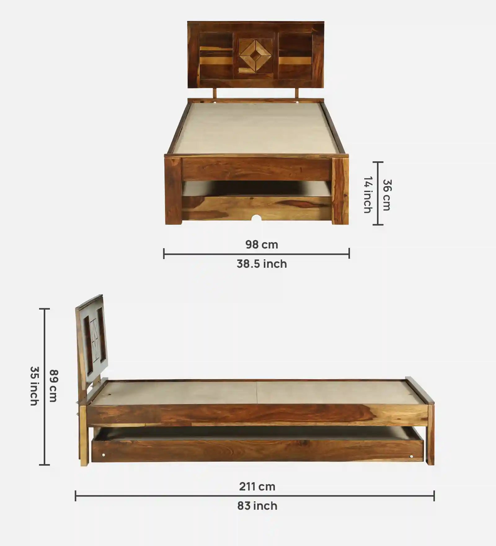 Shraya solid wood bed single size trundle style modern furniture India