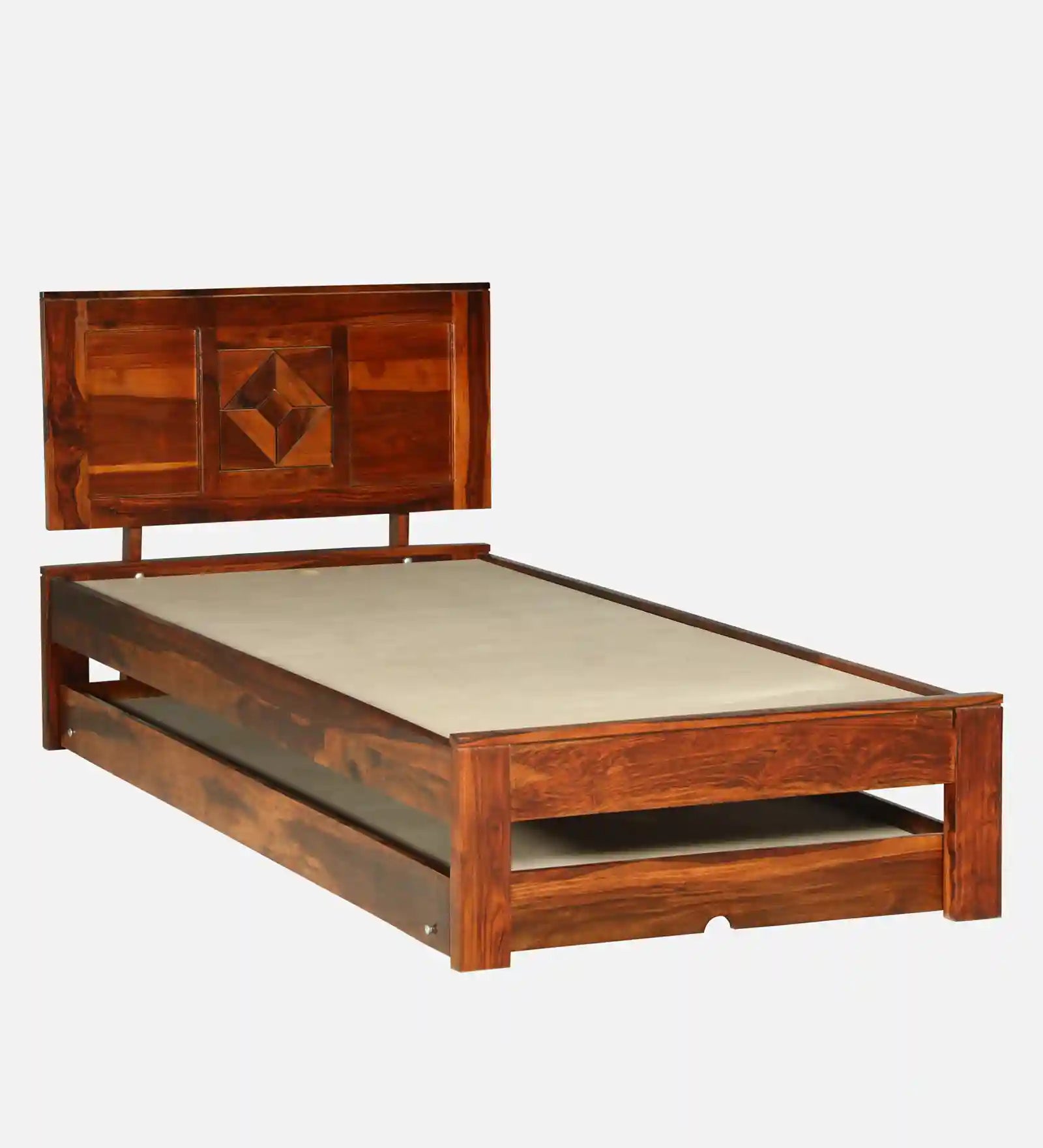 Shraya solid wood single bed trundle design pull out bed frame India