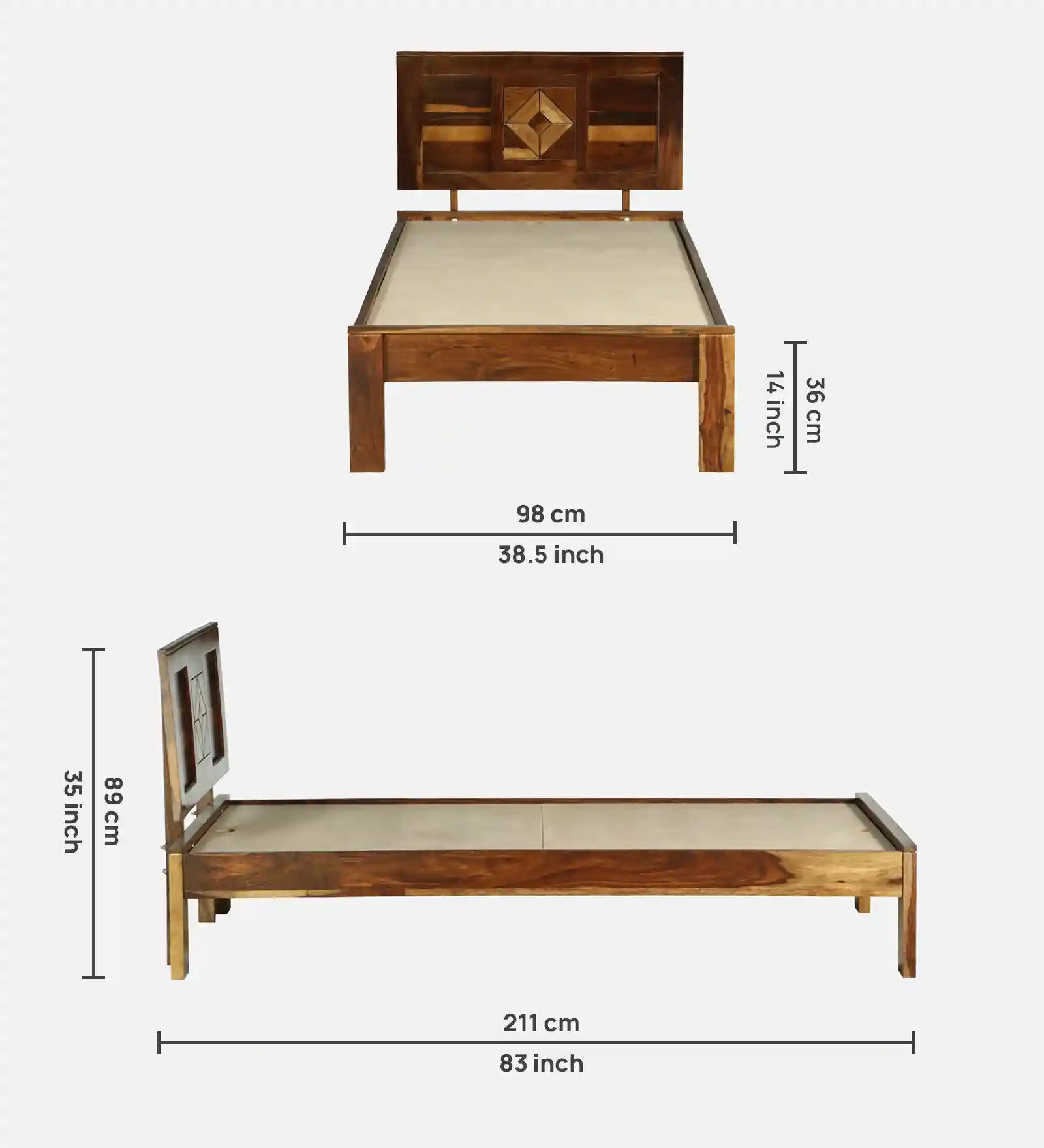 Shraya solid wood single cot modern Indian bedroom furniture
