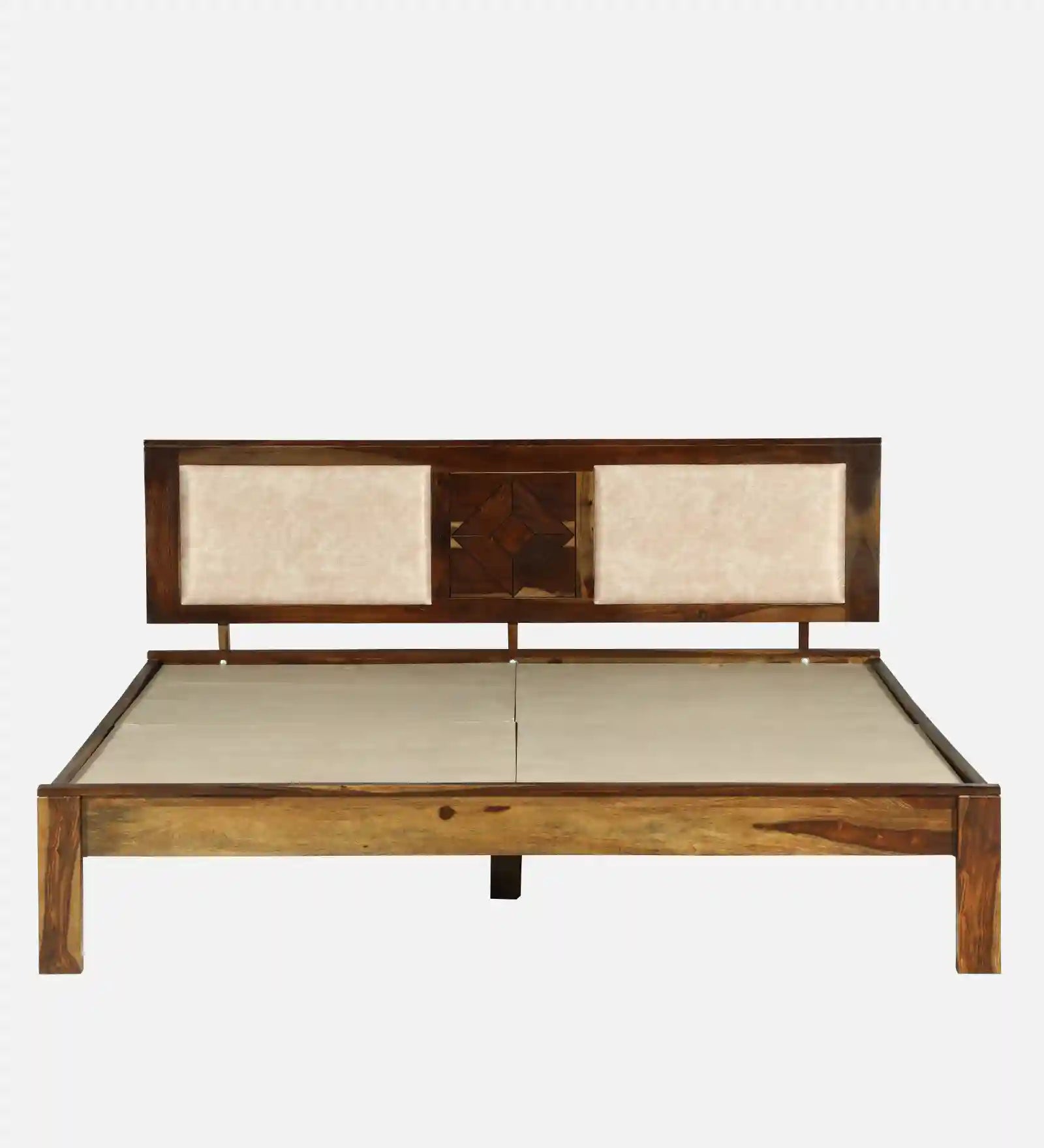 Shraya wooden queen bed teak finish no storage minimal look