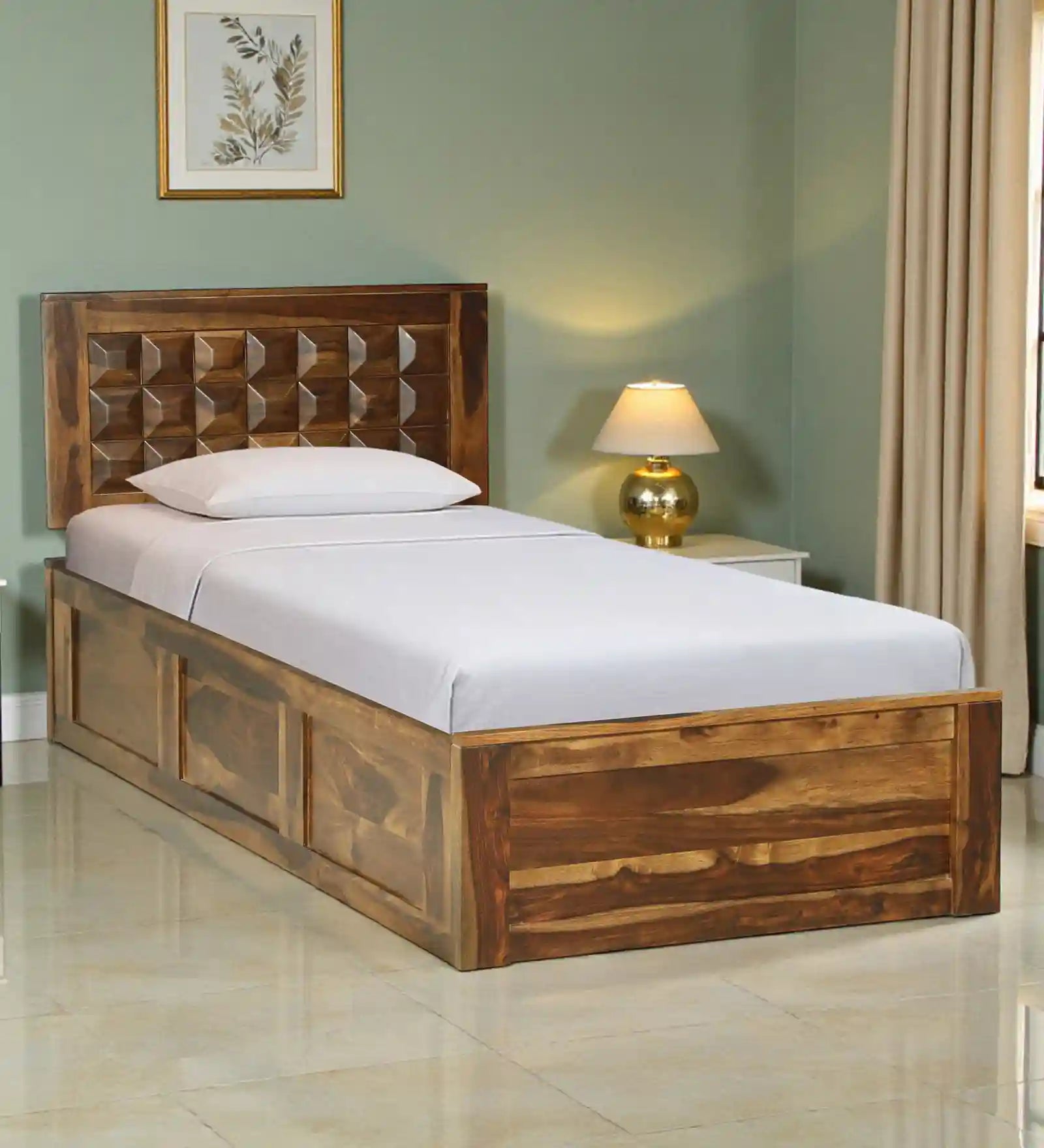 Tejas Sheesham Wood Single Bed With Storage