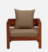 Anamika Sheesham Wood 1 Seater Sofa In Honey Oak Finish by Rajwada  with Beige Cushioned Chair