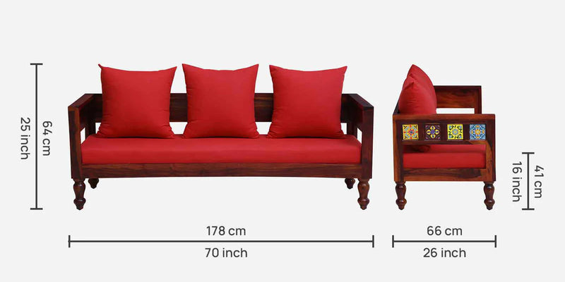 Anamika Sheesham Wood 3 Seater Sofa In Honey Oak Finish by Rajwada