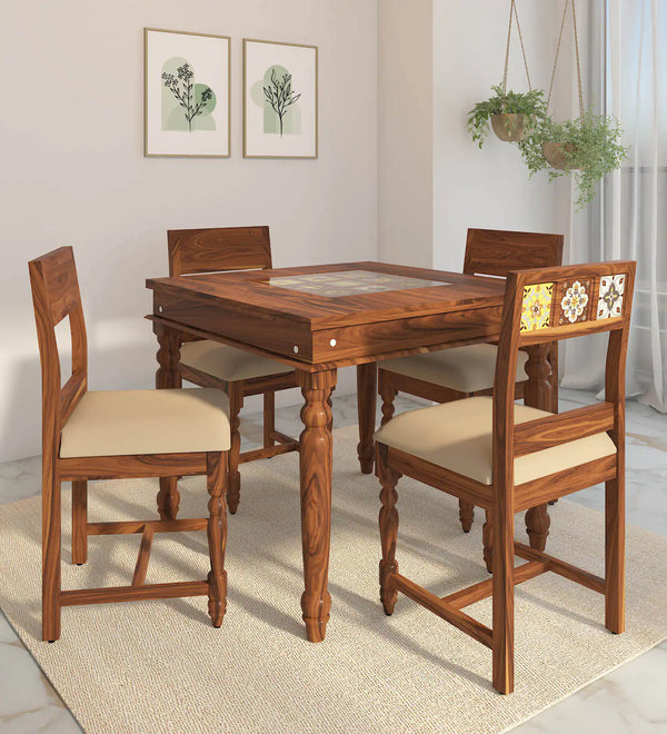 Anamika Sheesham Wood 4 Seater Dining Set In Provincial Teak Finish by Rajwada  with Cushioned Chair
