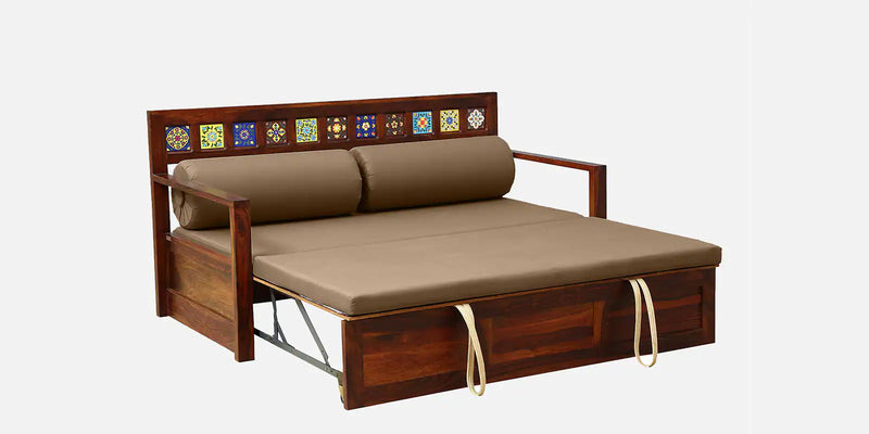 Anamika Sheesham Wood Pull Out Sofa Cum Bed In Honey Oak Finish by Rajwada