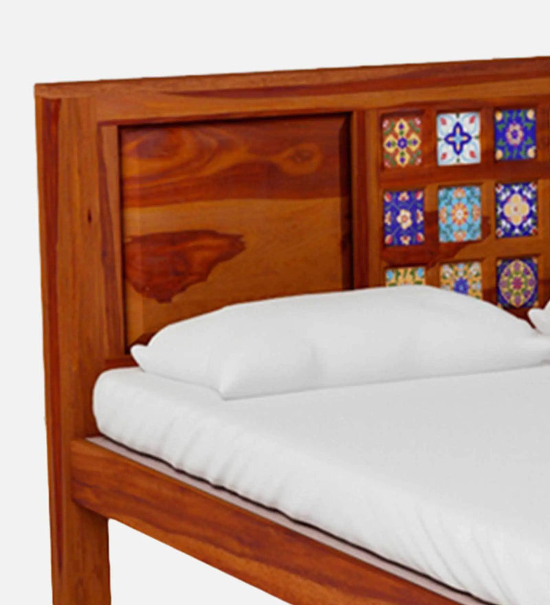 Anamika Sheesham Wood Queen Size Bed In Honey Oak Finish by Rajwada