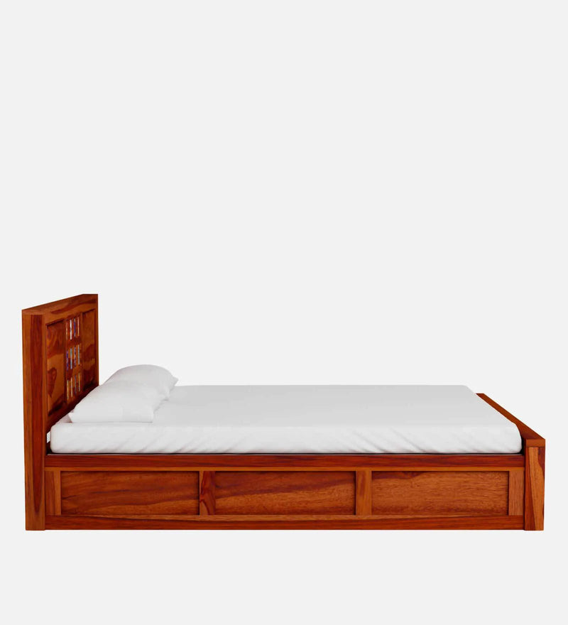 Anamika Sheesham Wood Queen Size Bed In Honey Oak Finish by Rajwada  With Box Storage