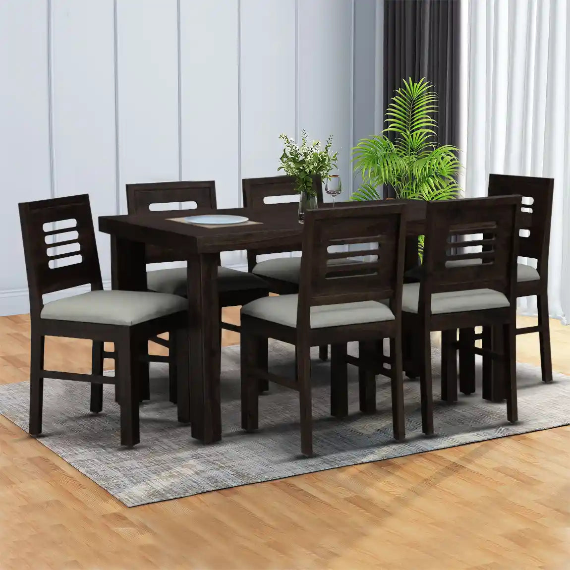 Six-seater dining set Acro solid sheesham wood table set for family dining