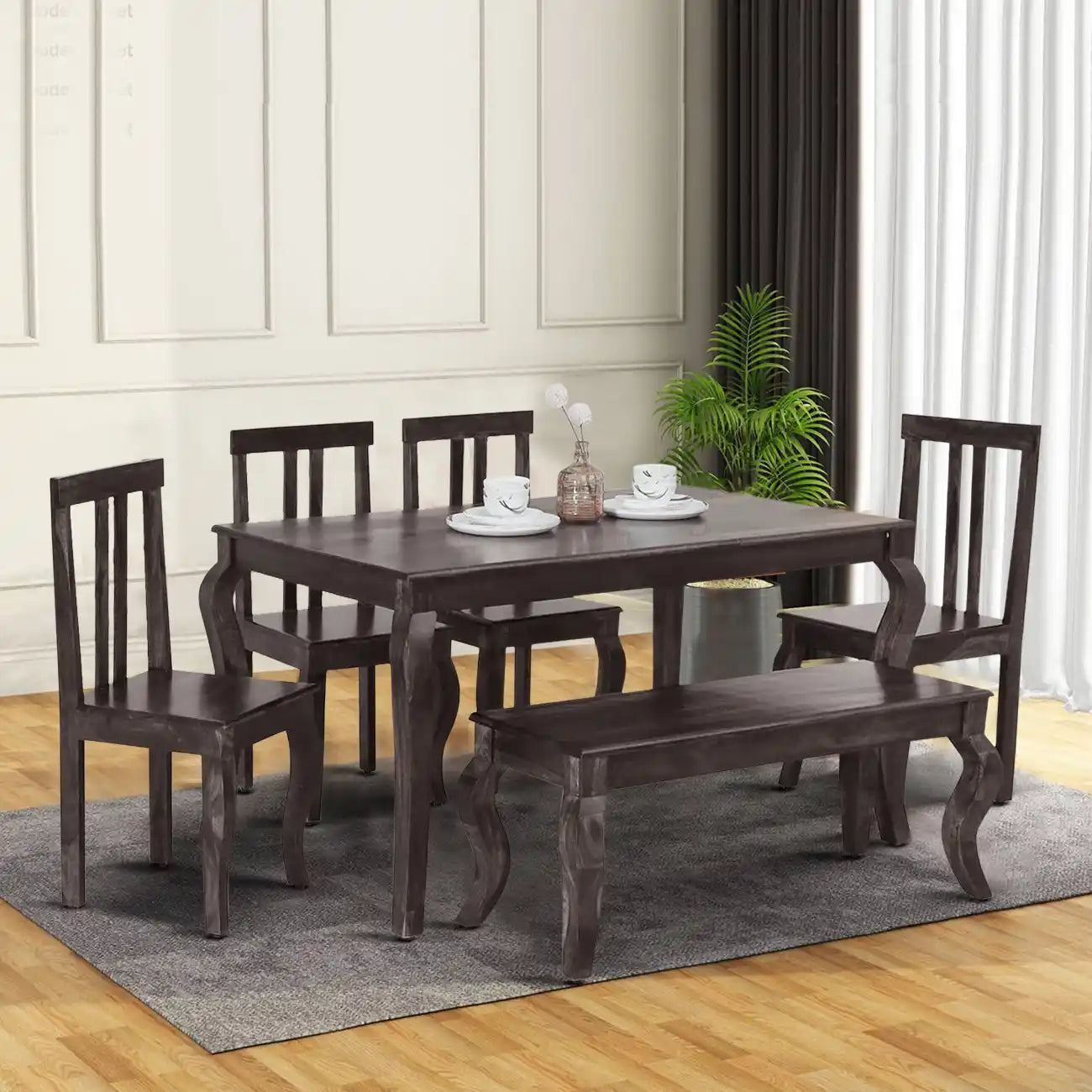 Six-seater dining set Cairo solid sheesham wood table set for family dining