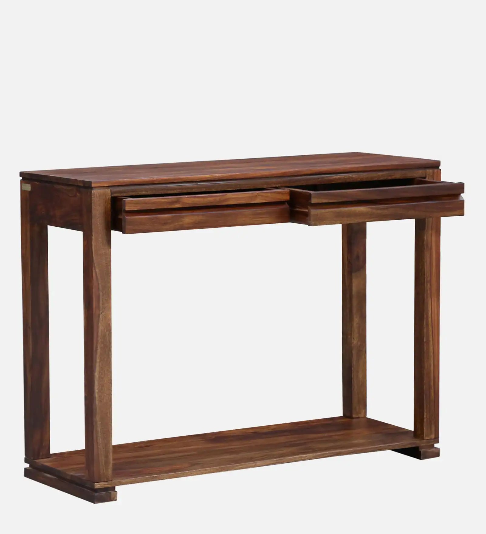 Slim console table in solid wood for space saving entryway design