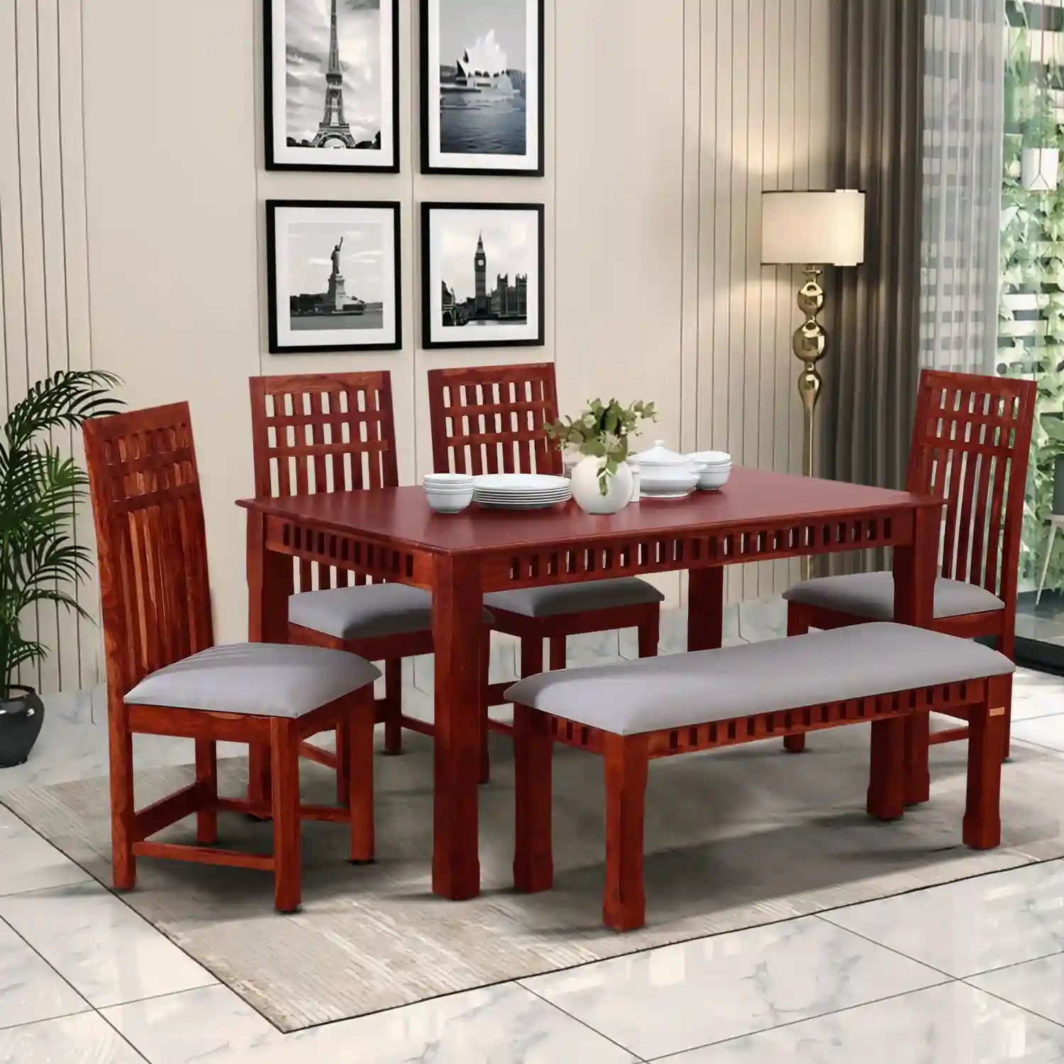 Solid sheesham wood four-seater dining table set Oasis design strong and durable furniture