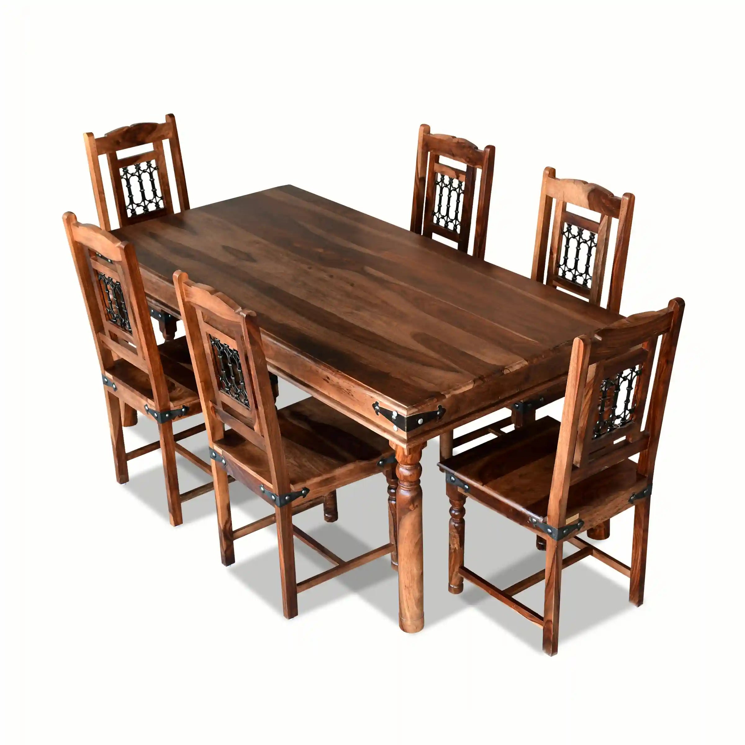 Solid sheesham wood six-seater dining set Haveli design strong and durable furniture India