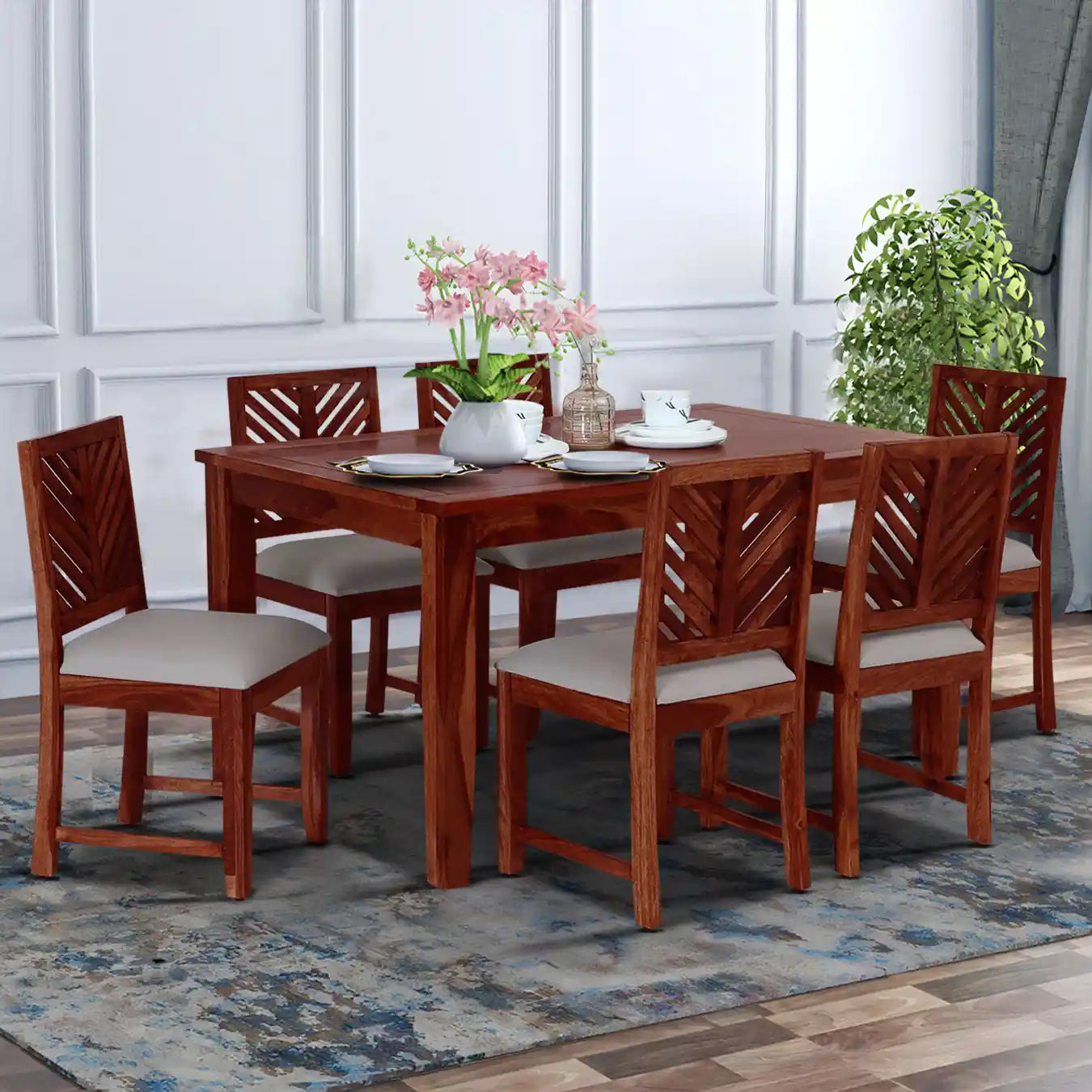 Solid sheesham wood six-seater dining table set Elista design strong and durable furniture