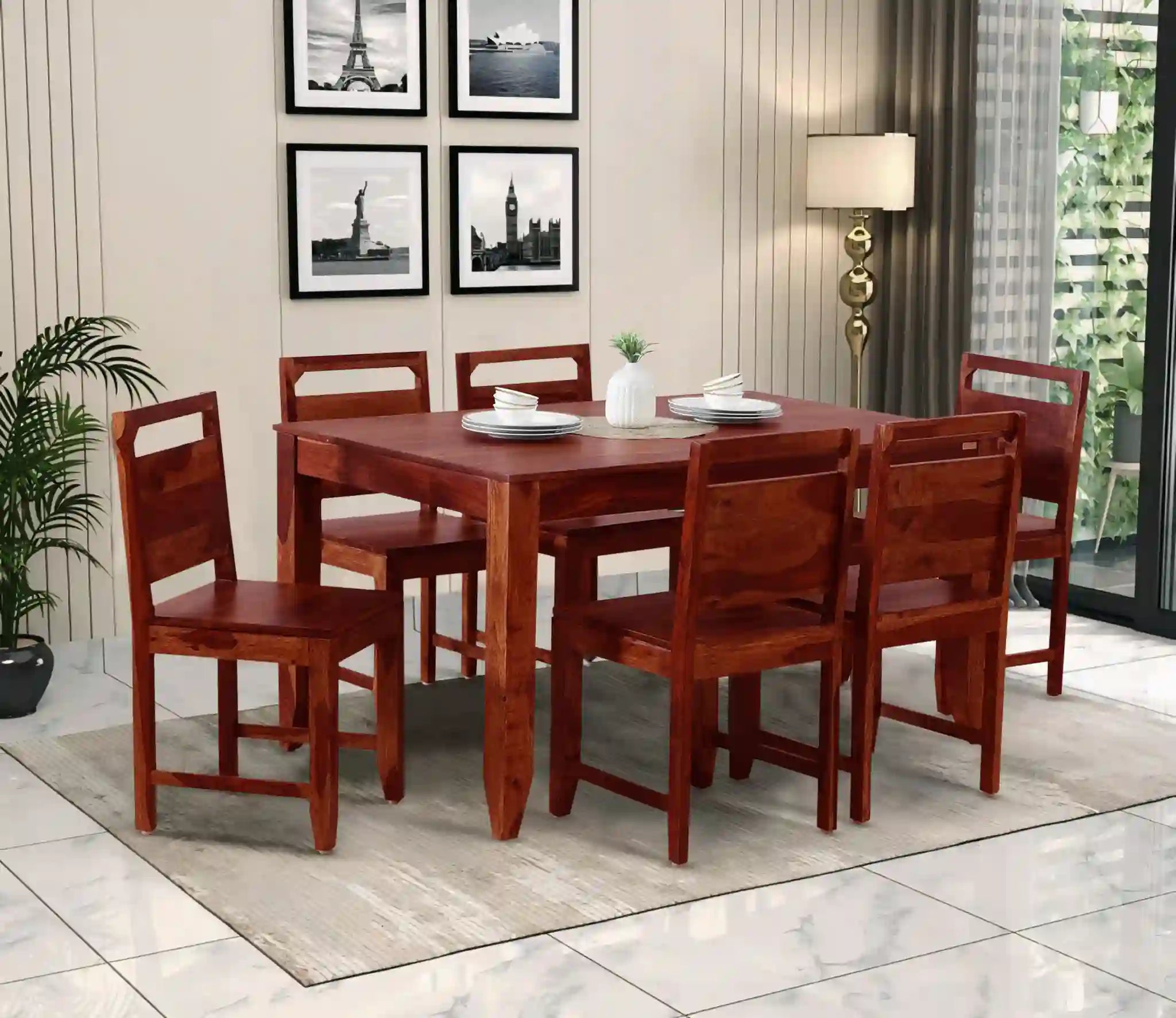 Solid sheesham wood six-seater dining table set Hari design strong and durable furniture