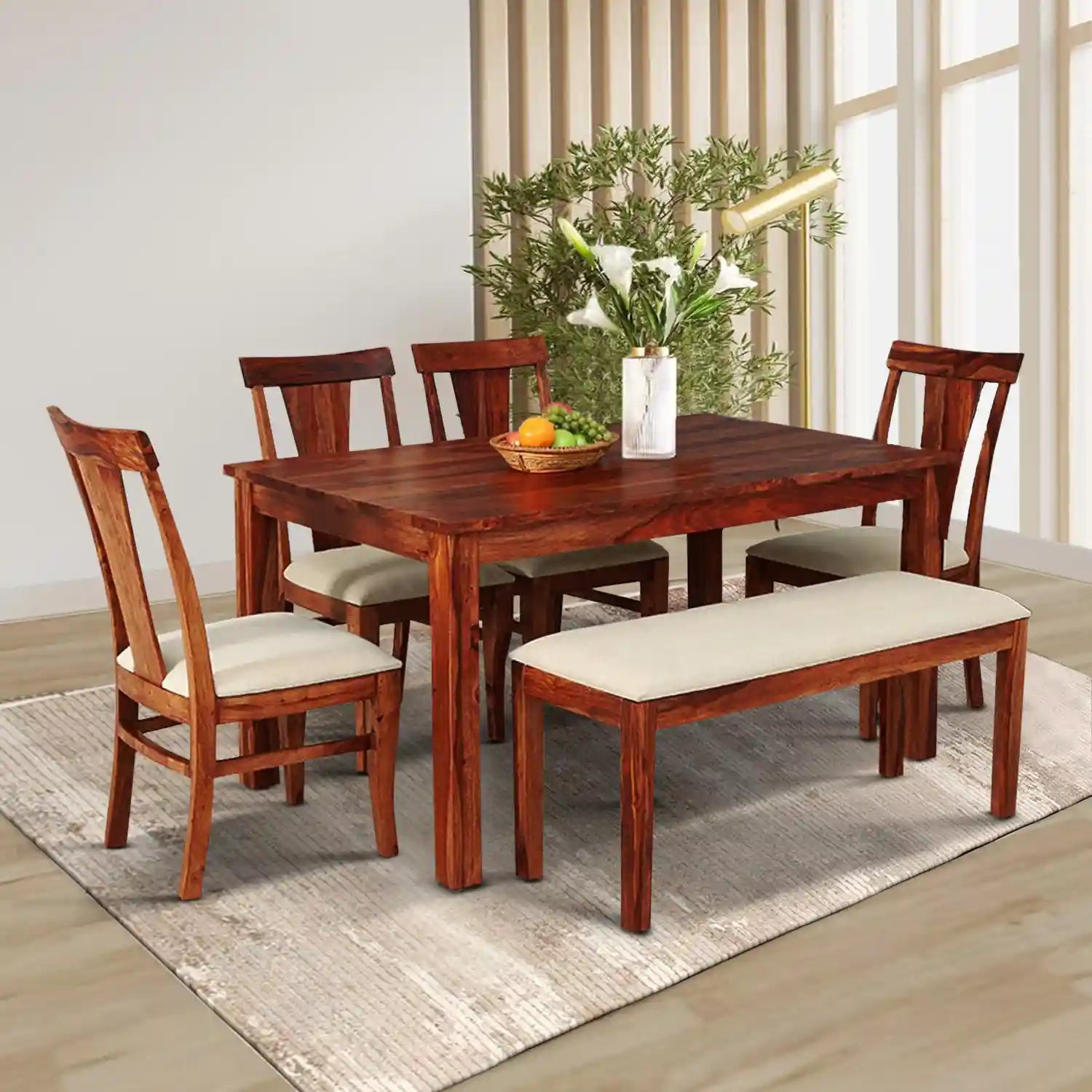 Solid sheesham wood six-seater dining table set Oslo design strong and durable furniture