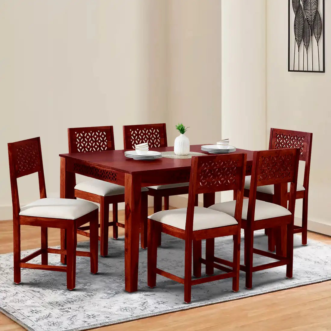 Solid sheesham wood six-seater dining table set Penza design strong and durable furniture
