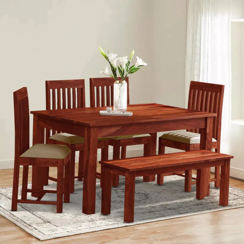 Solid sheesham wood six-seater dining table set Peter design strong and durable furniture