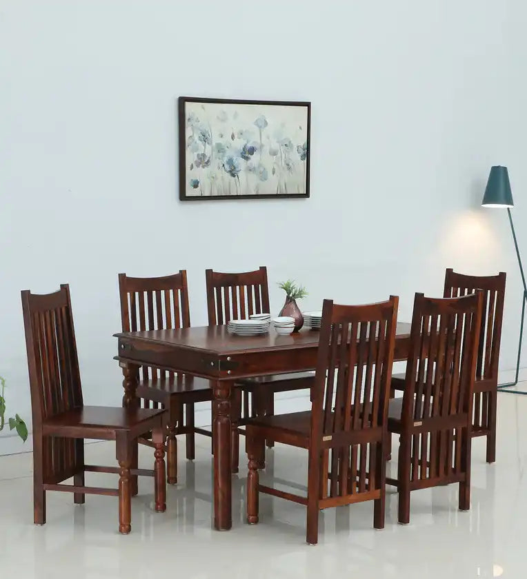 Solid sheesham wood six-seater dining table set Samrita design strong and durable furniture