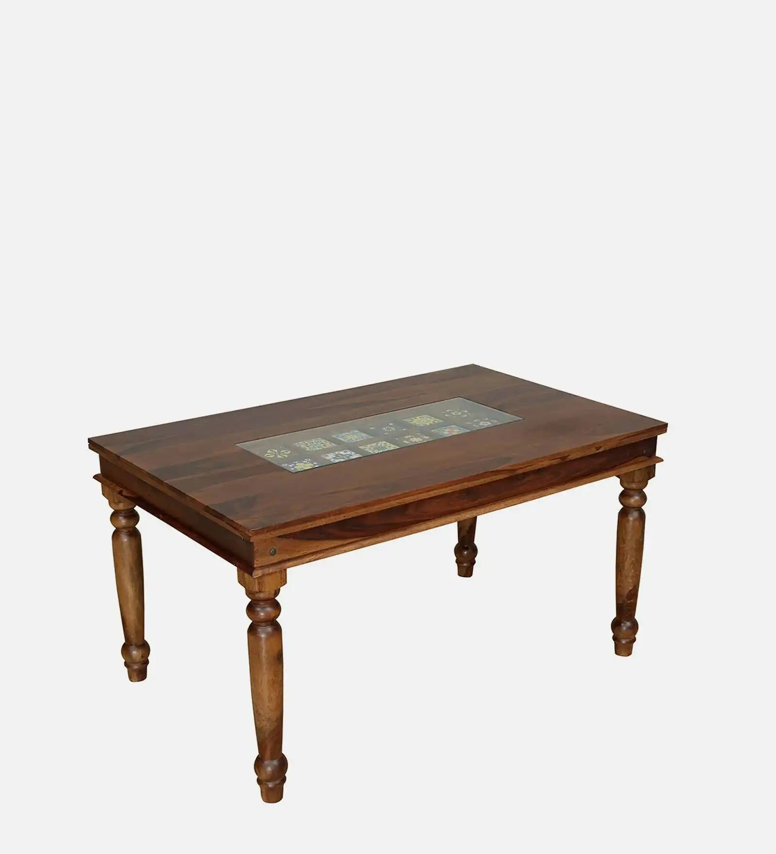 Solid sheesham wood six-seater dining table set with cushioned chair durable and comfortable furniture