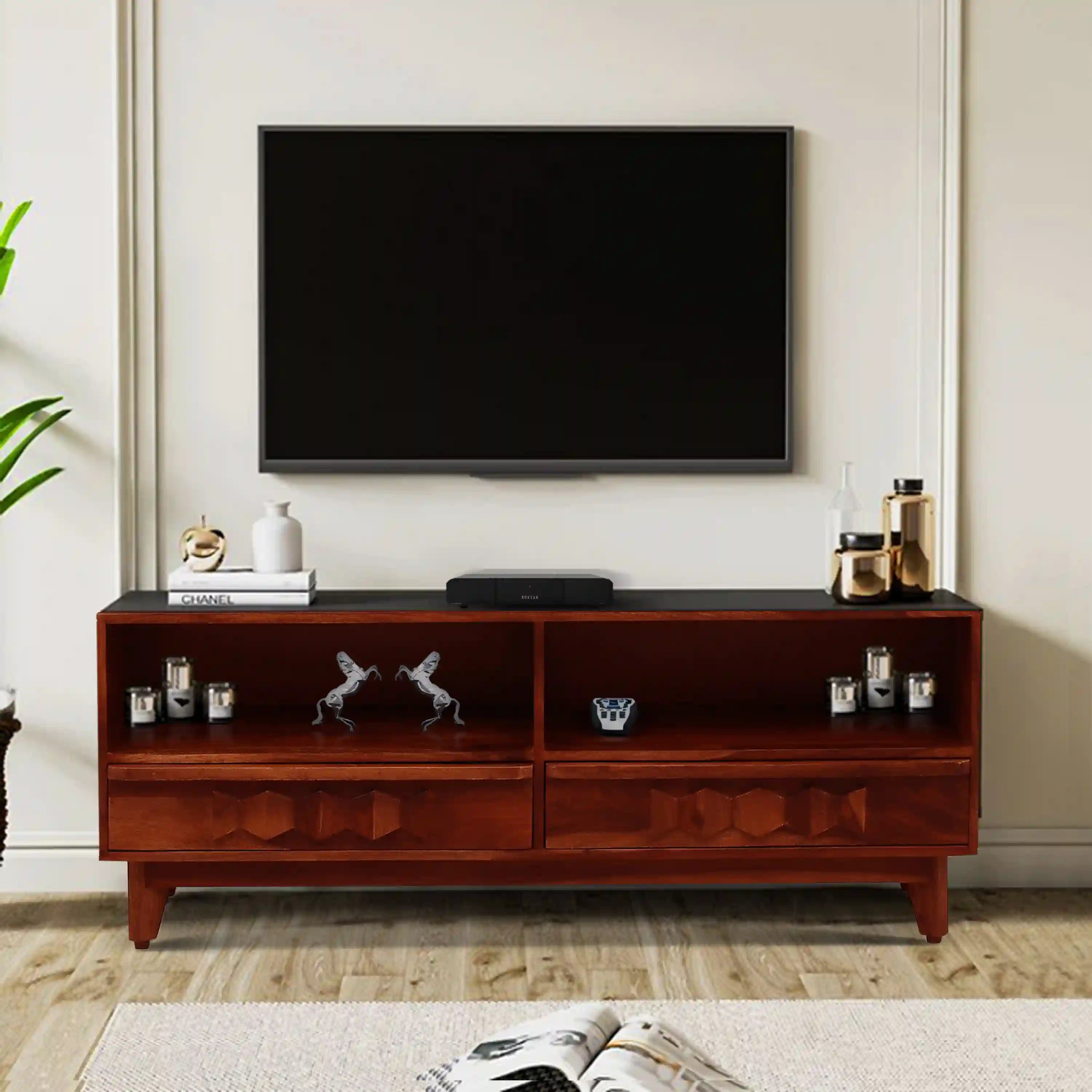 Solid sheesham wood tv unit Alford storage drawer tv cabinet design
