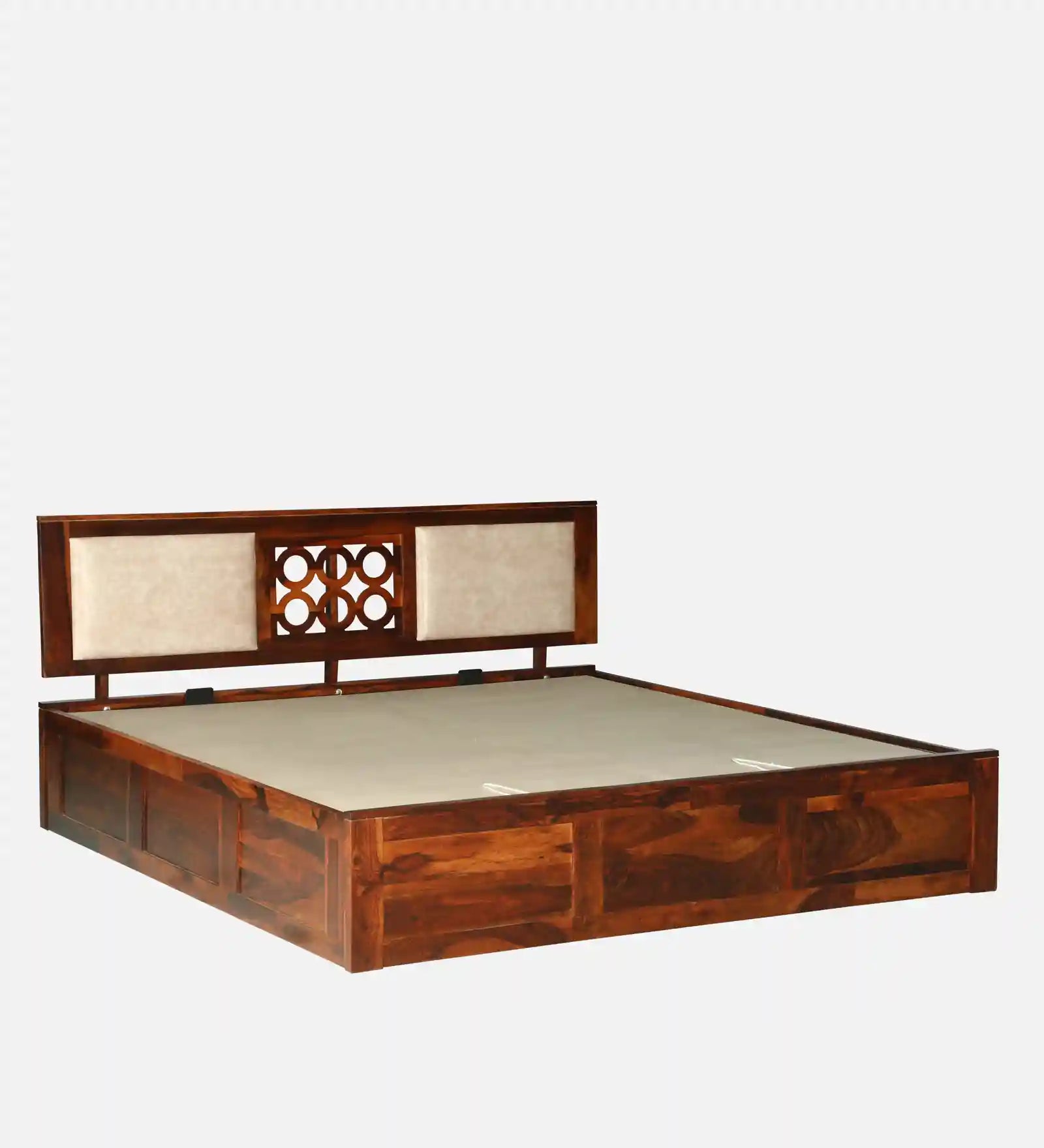 solid sheesham wood hydraulic storage bed horizontal frame layout queen size india