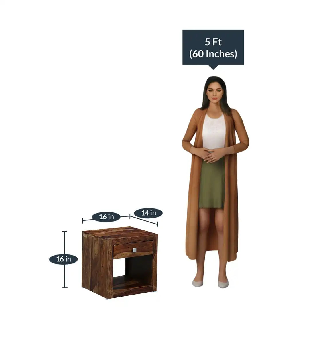 Solid wood bedside table Krish sheesham finish nightstand India