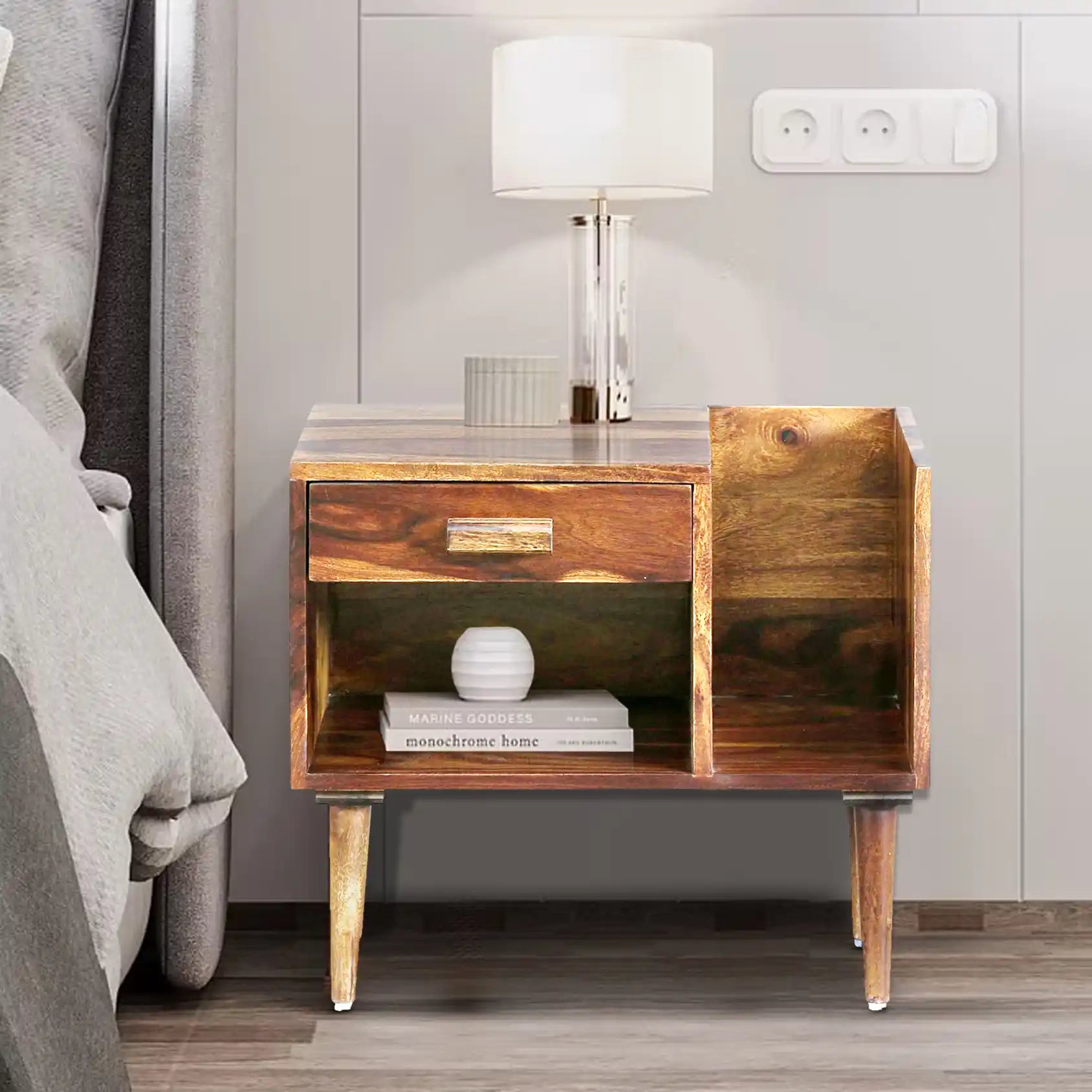 Solid wood bedside table Nexo sheesham finish nightstand India