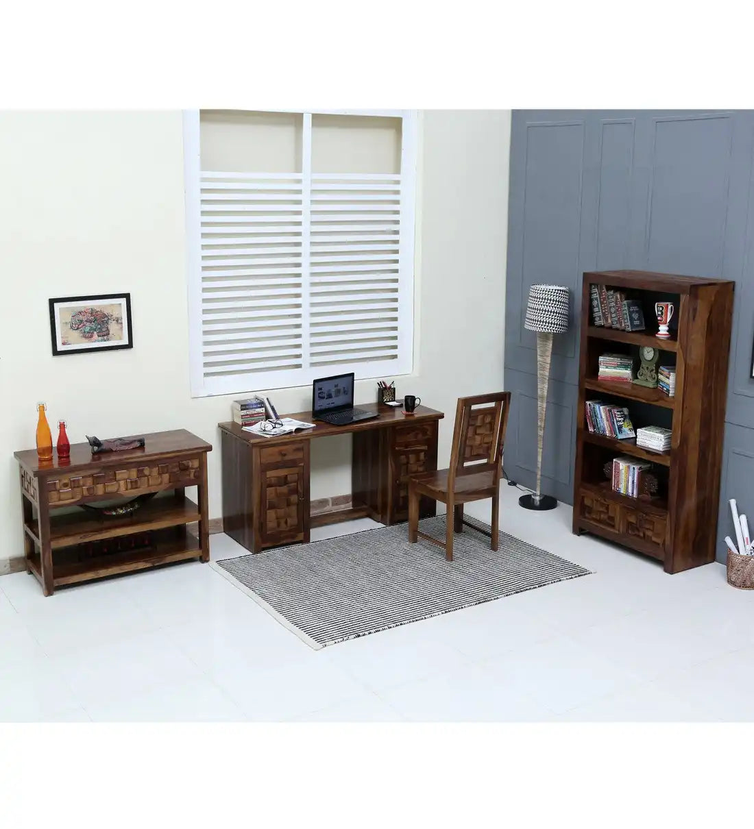 Solid wood bookshelf sheesham bookcase for living room display storage
