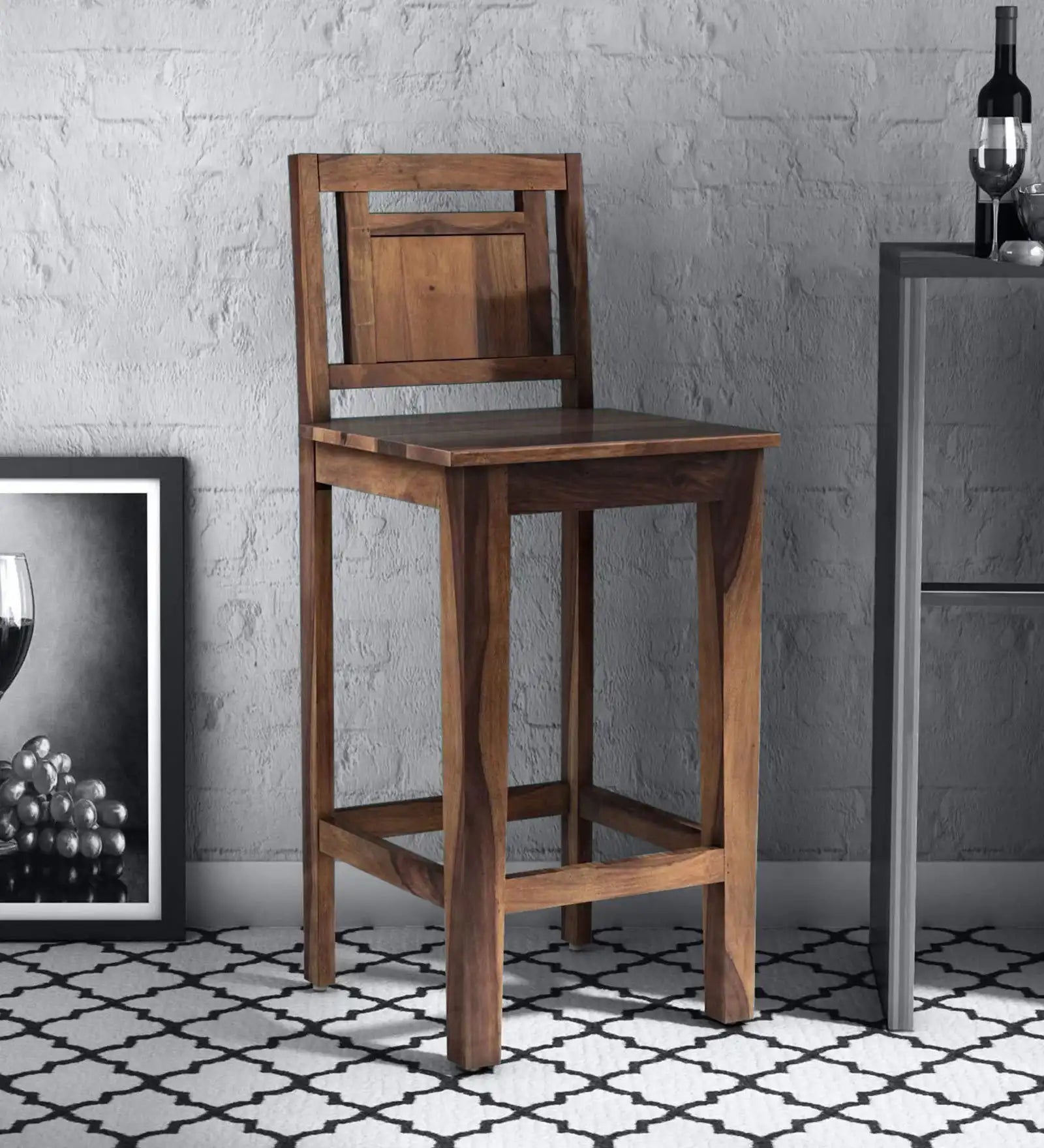 Solid wood counter chair in sheesham wood for bar seating furniture
