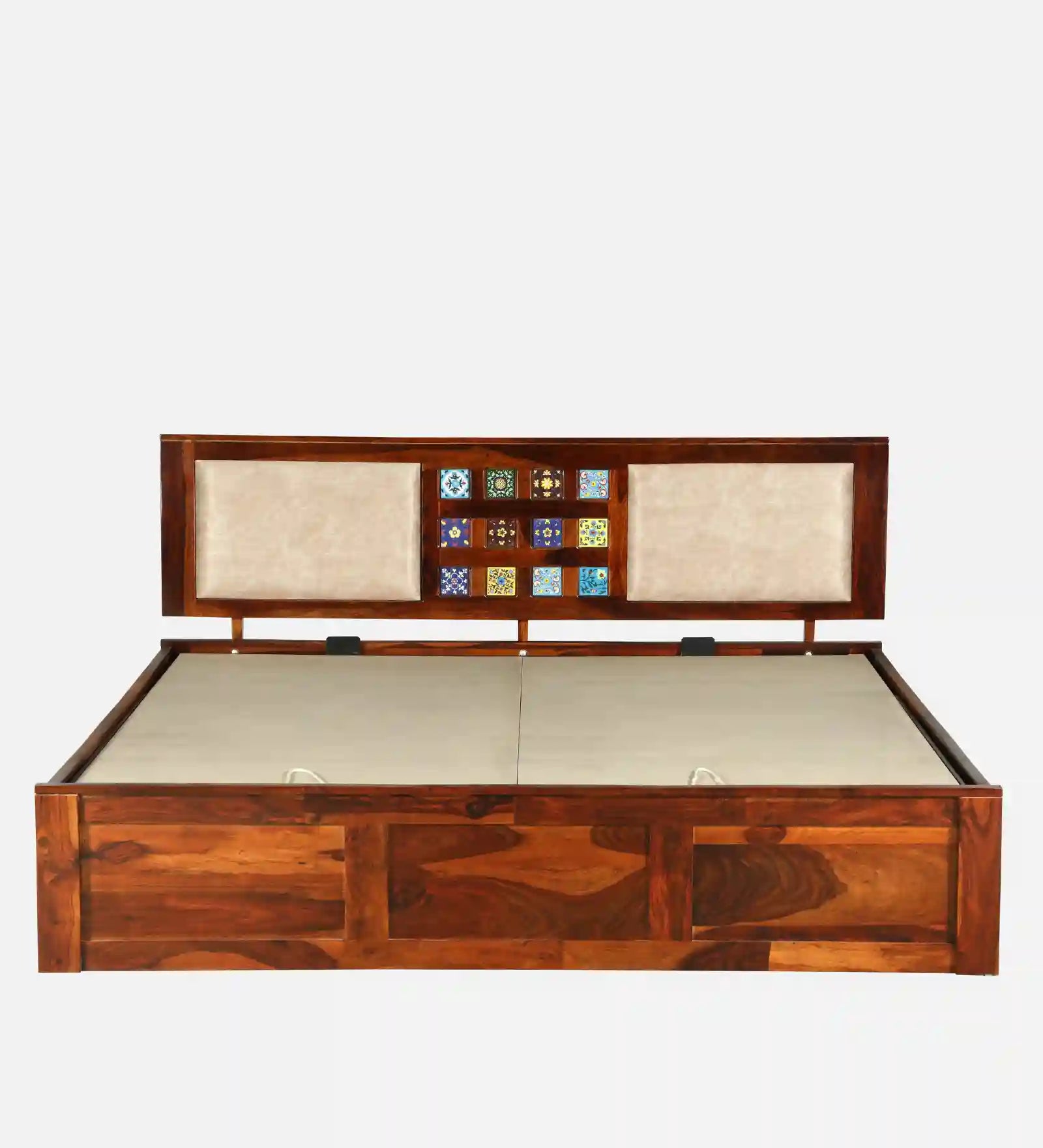 solid sheesham wood hydraulic storage bed side view anamika king size bed india