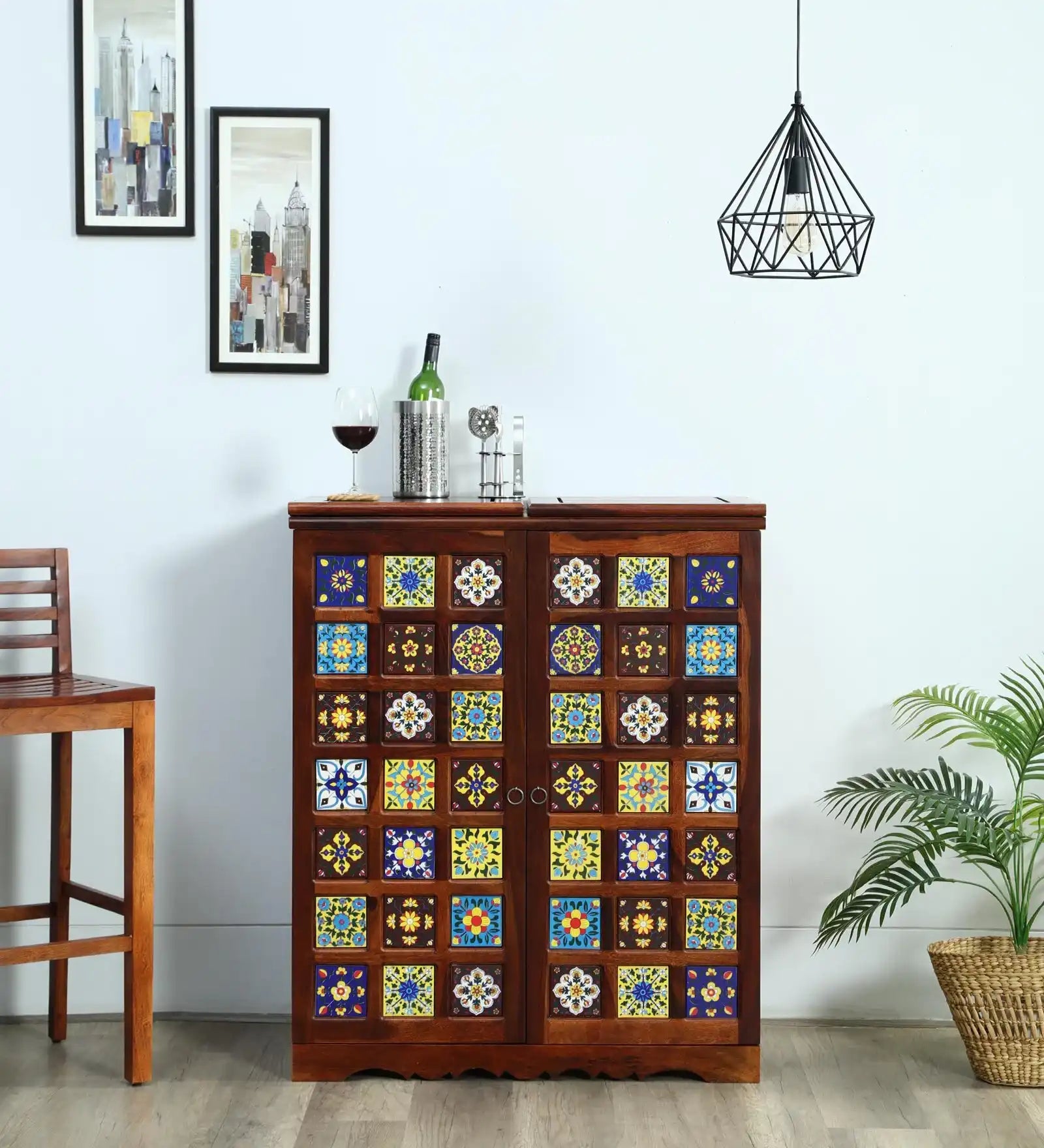 Solid wood liquor cabinet in sheesham for bar storage unit India