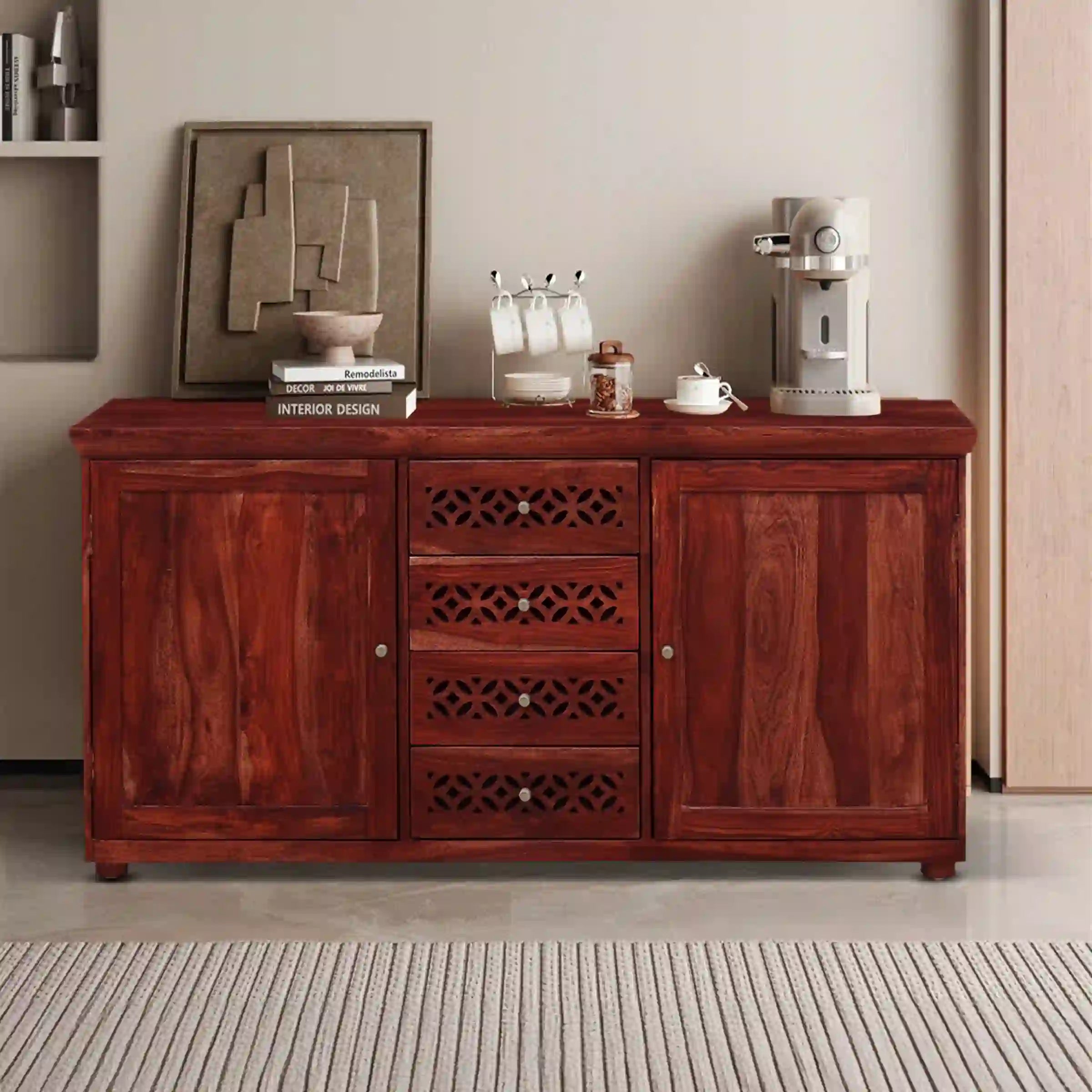 Solid wood sideboard cabinet sheesham storage unit with doors home furniture