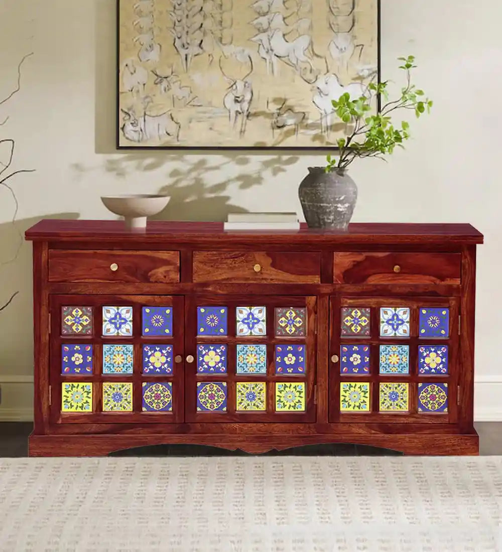 Solid wood sideboard sheesham storage unit with drawers living room furniture