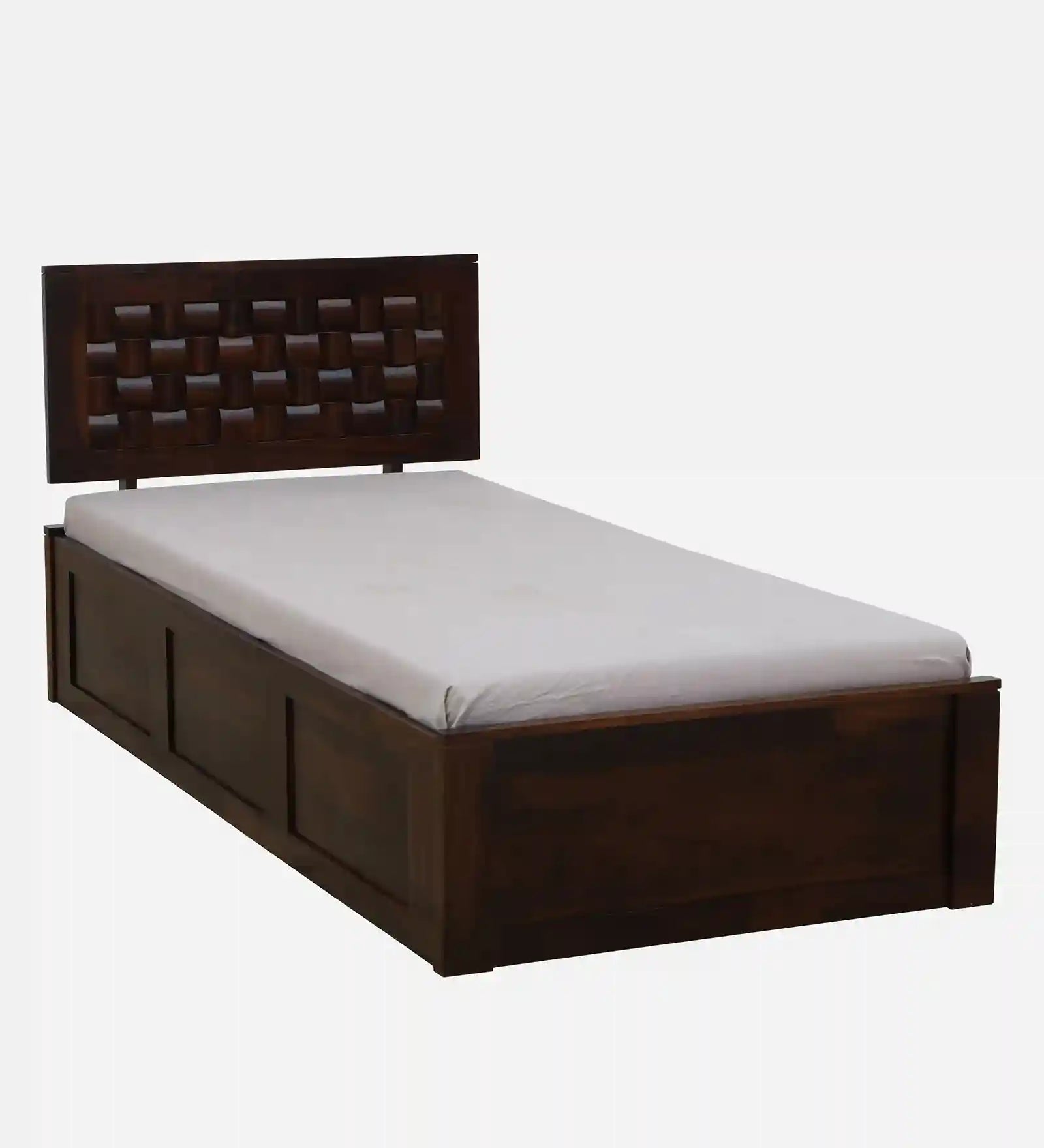 Solid wood single bed with storage Nivasa design durable bed frame India