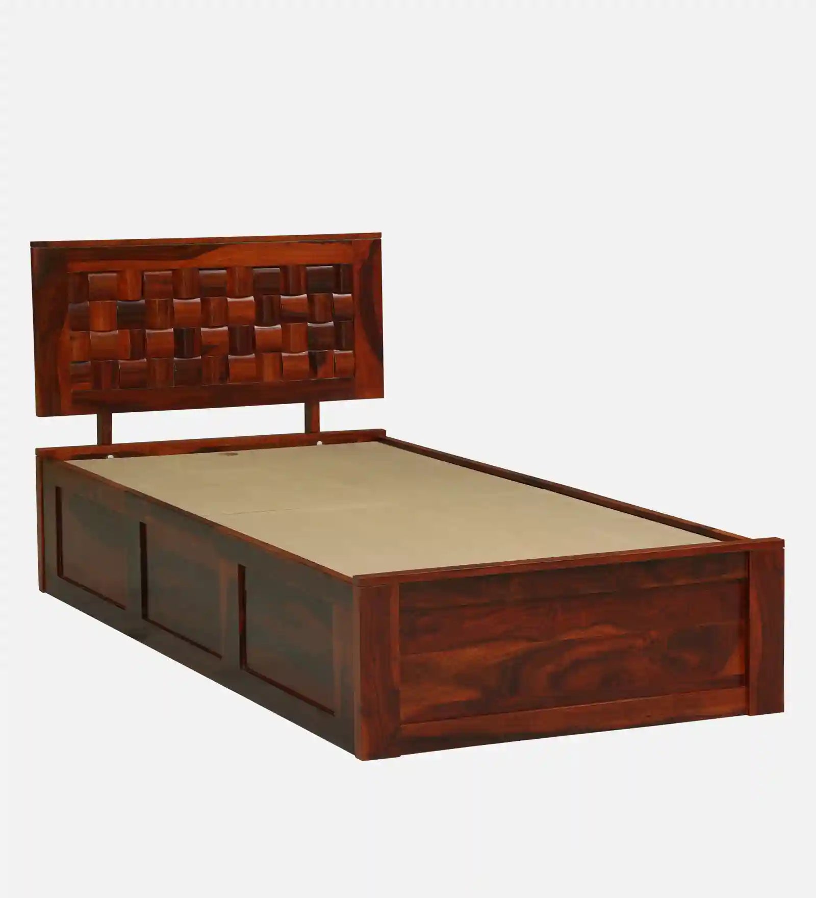 Solid wood single bed with storage Nivasa design durable bed frame India