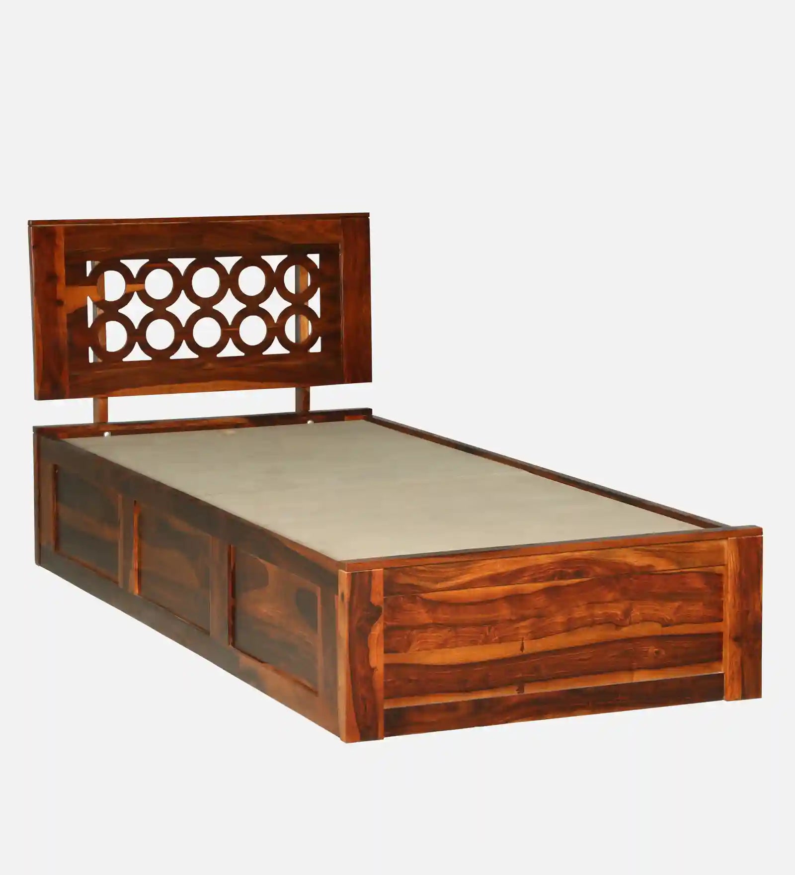 Solid wood single bed with storage Vainika design durable bed frame India