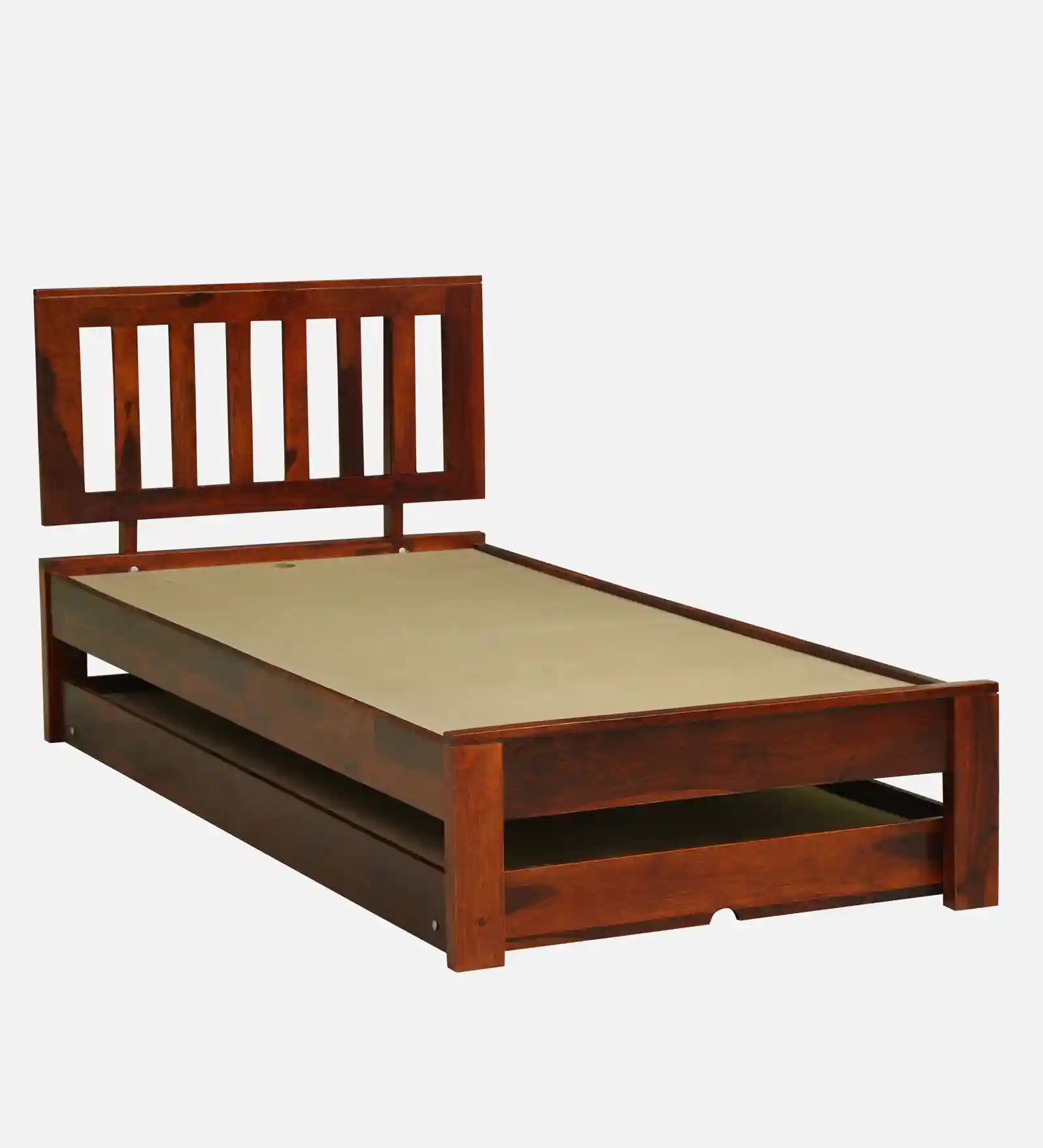 Solid wood single bed with storage Vriksha design durable bed frame India