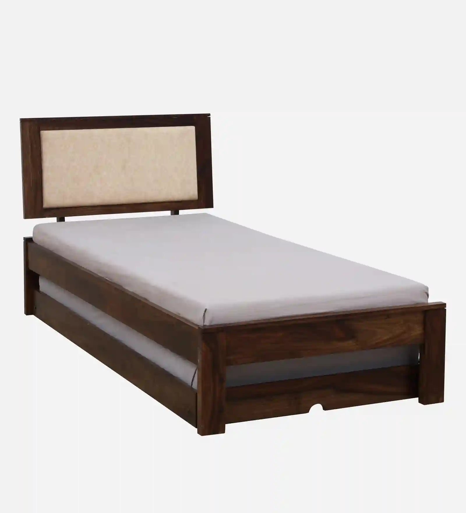 Solid wood single bed with trundle Kashtha model durable bed frame India