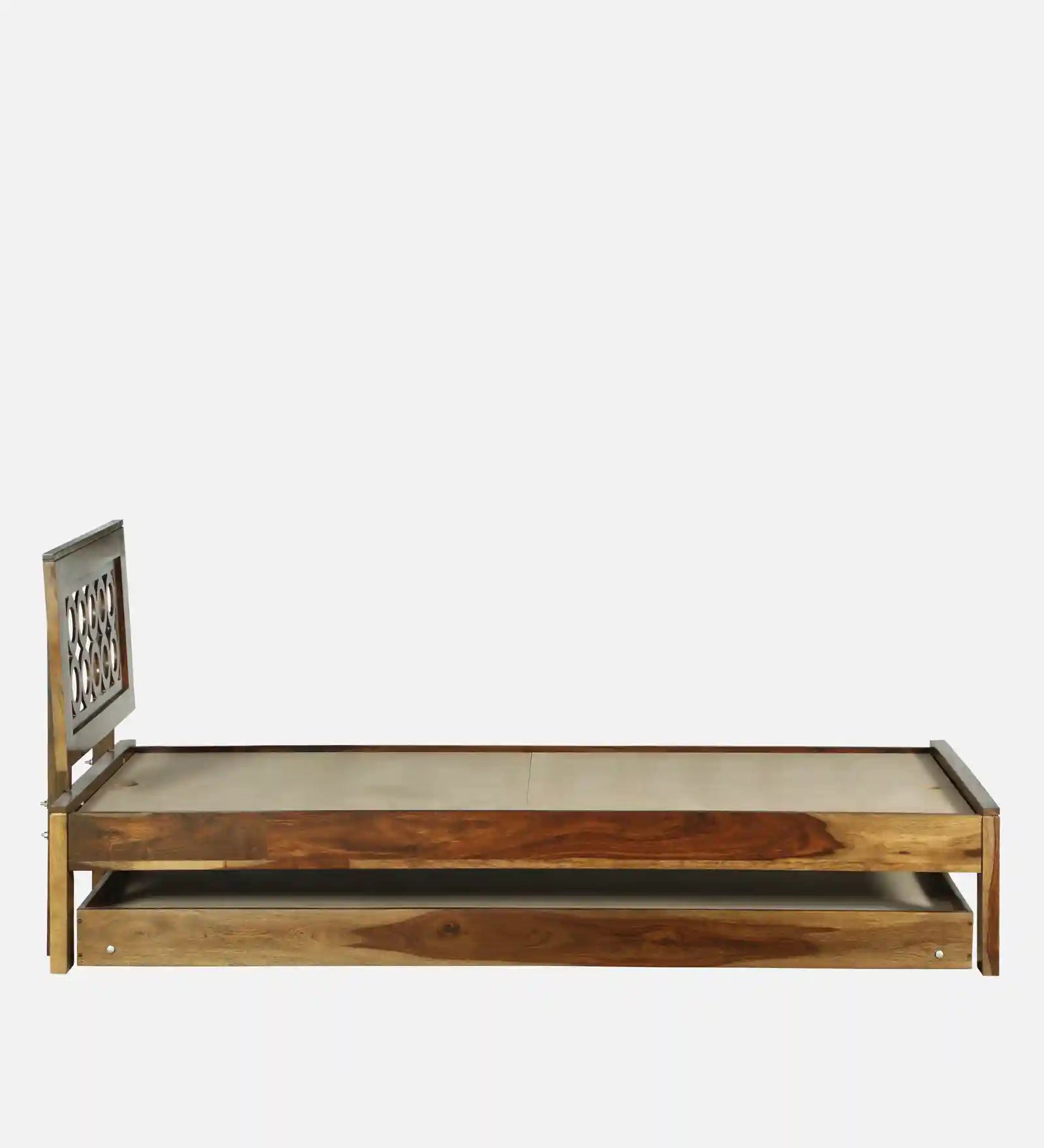 Solid wood single bed with trundle Vainika model durable bed frame India