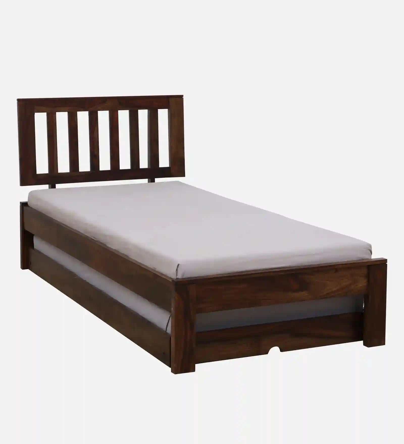 Solid wood single bed with trundle Vriksha model durable bed frame India
