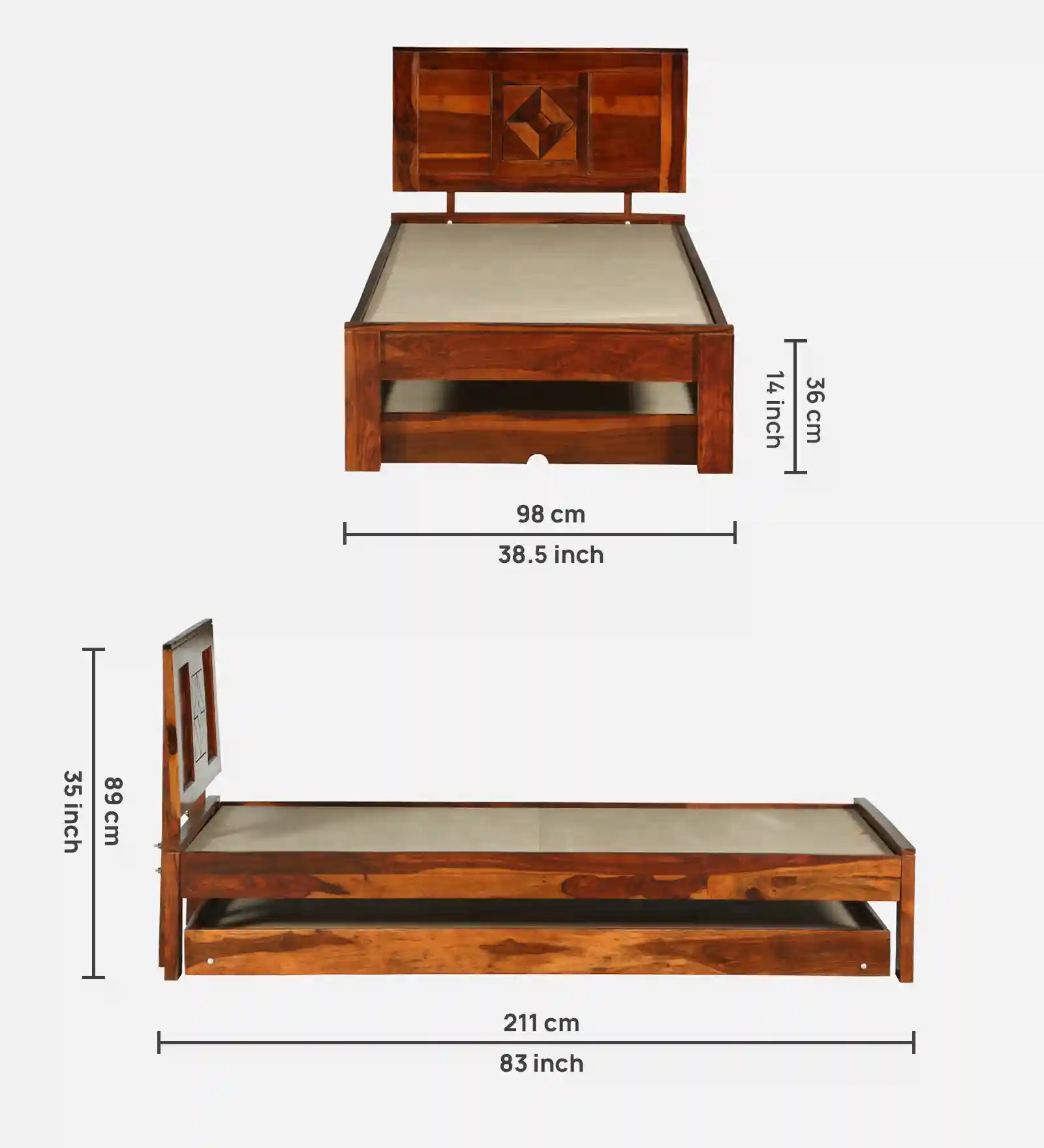 Sheesham wood pull out bed Shraya single bed trundle design India